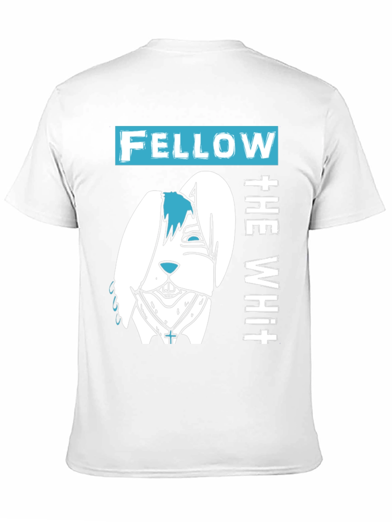 Black Fellow The White T-Shirt with Cartoon Bunny Design view 11