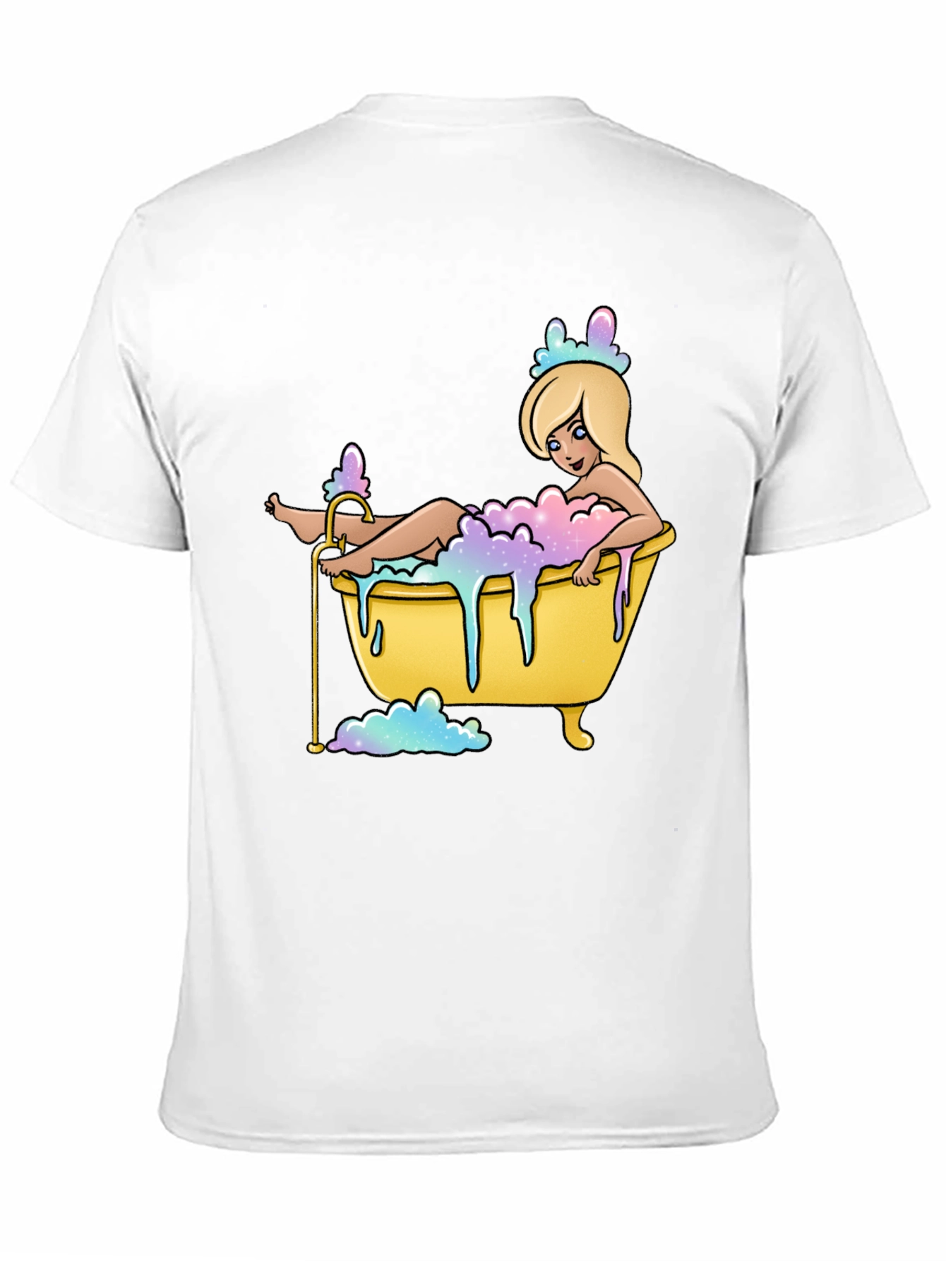 Black Cartoon Girl Bathtub T-Shirt - Black Cotton Tee view 11