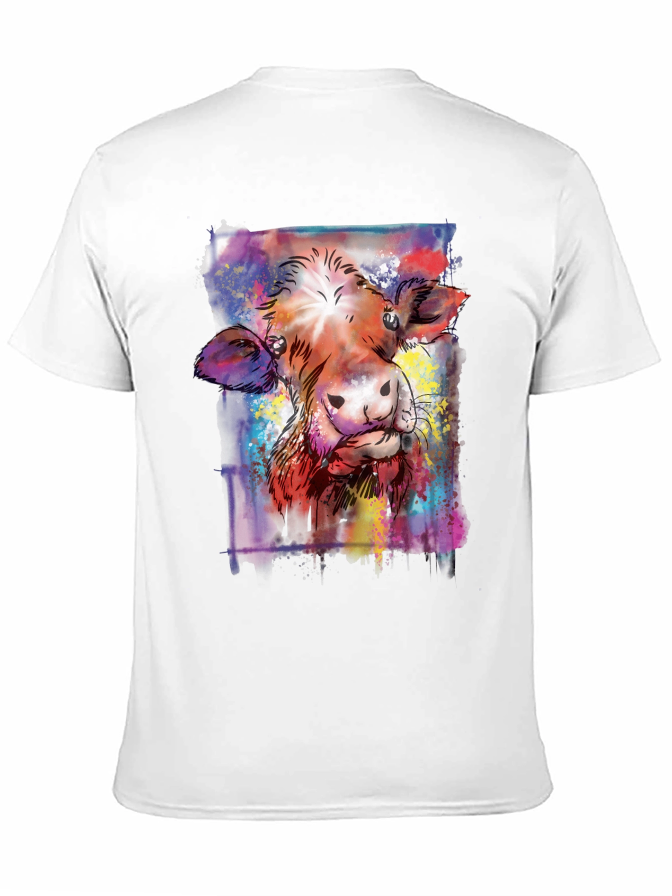 Black Colorful Cow Art Graphic Print Black T-Shirt view 11