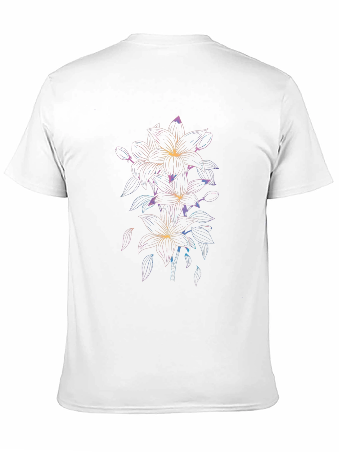 Black Floral Line Art Black T-Shirt view 11