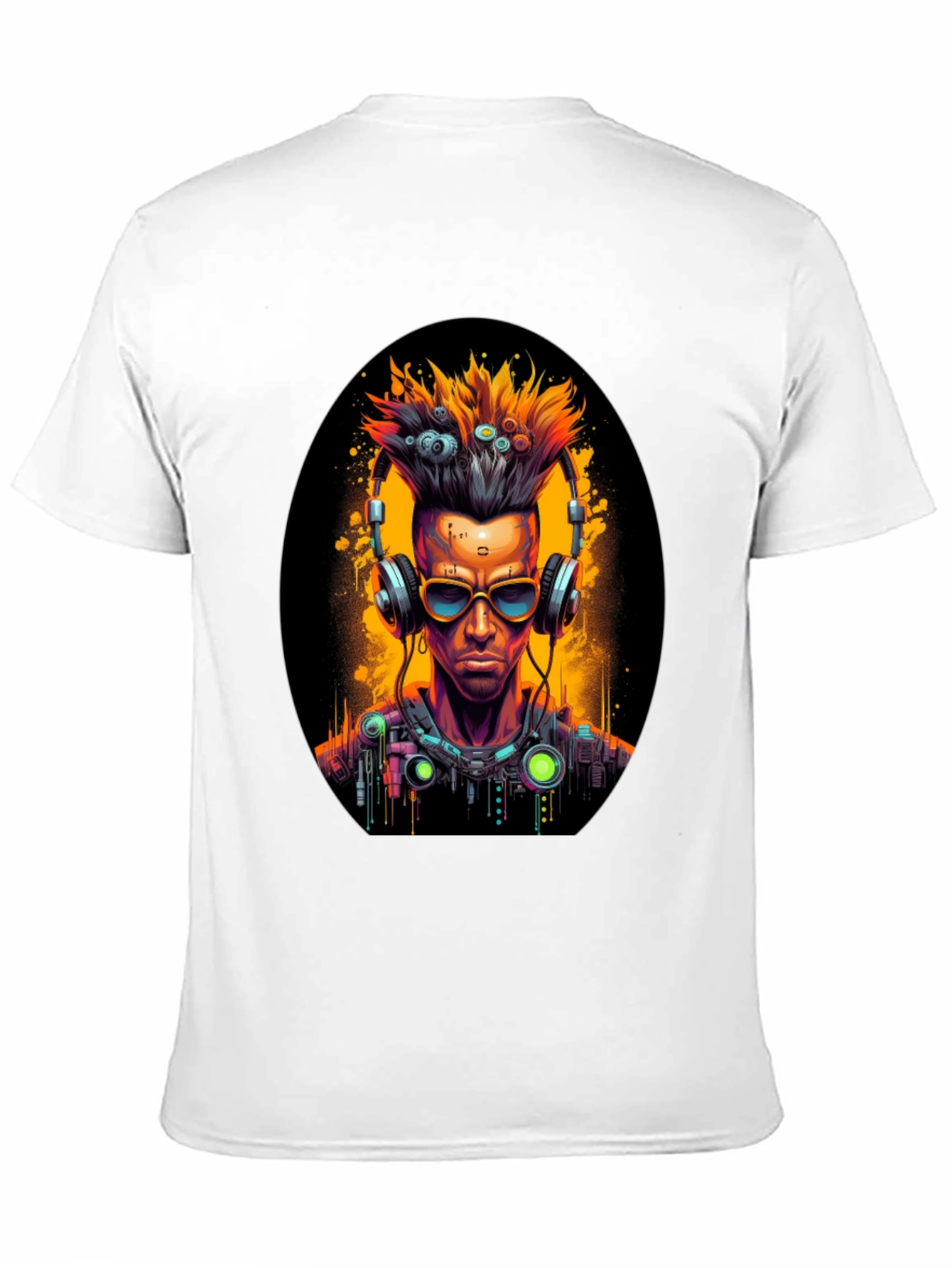 Black Cyberpunk Gamer T-Shirt: Futuristic Headphone Design view 11