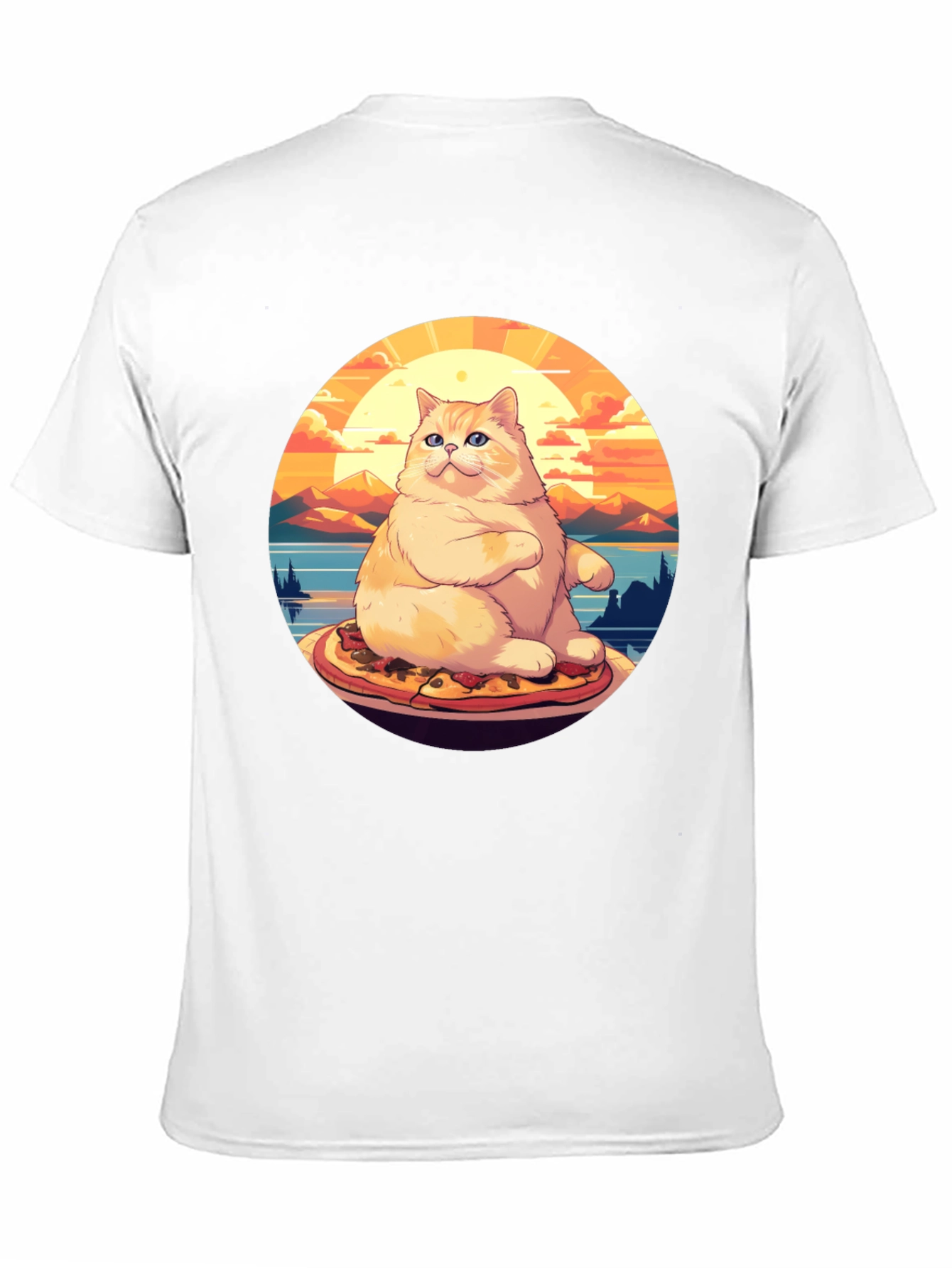 Black Pizza Cat T-Shirt: Sunset Vibes view 11