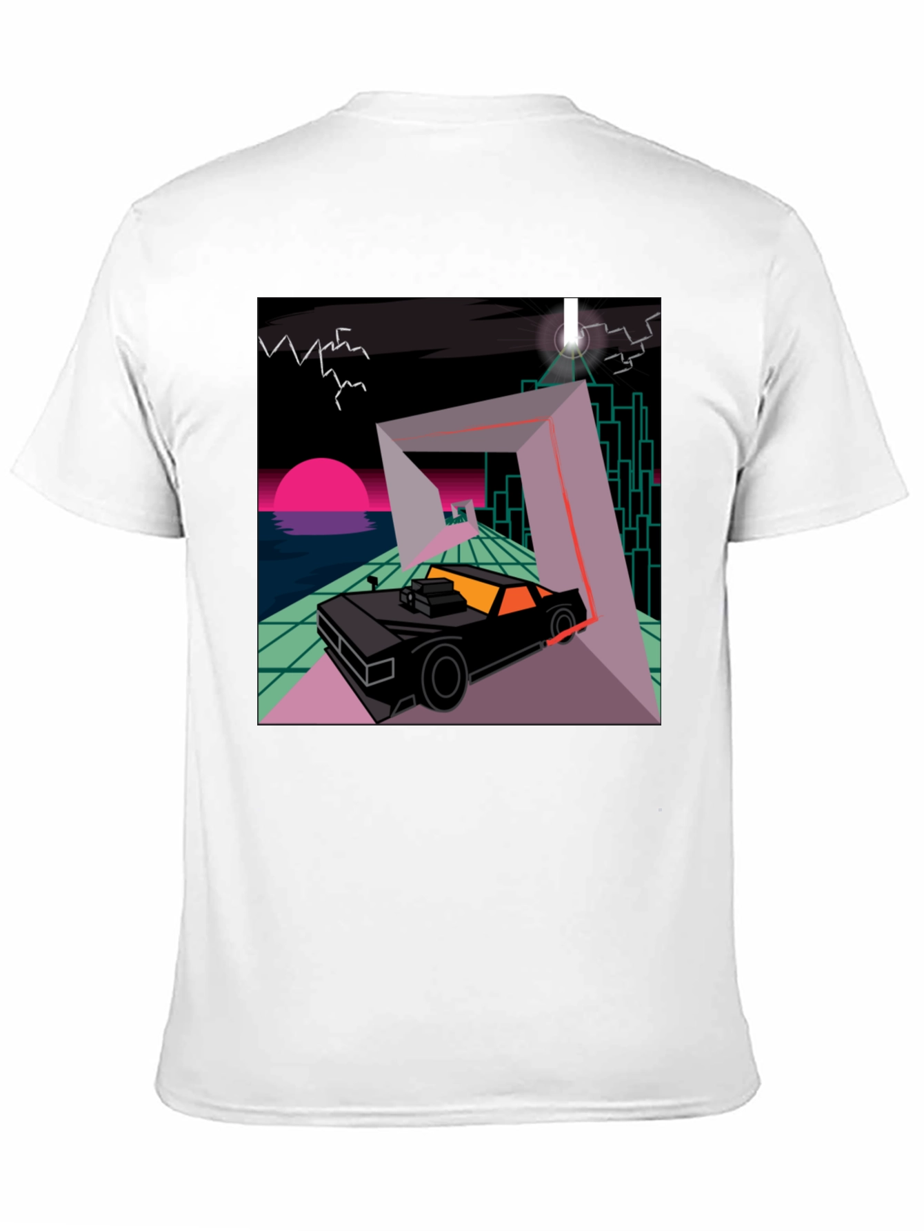 Black Retro Wave Car T-Shirt - Synthwave Design view 11