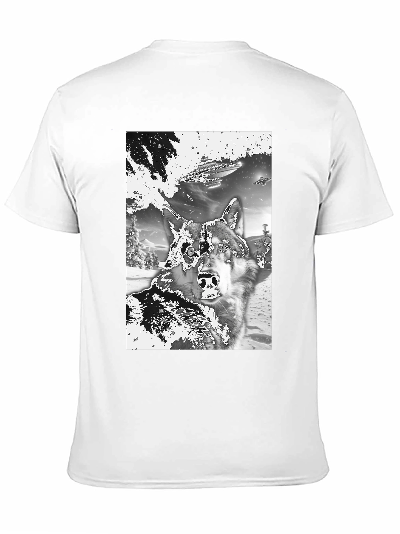 Black Wolf & UFO Graphic T-Shirt - Black Crew Neck Tee view 11