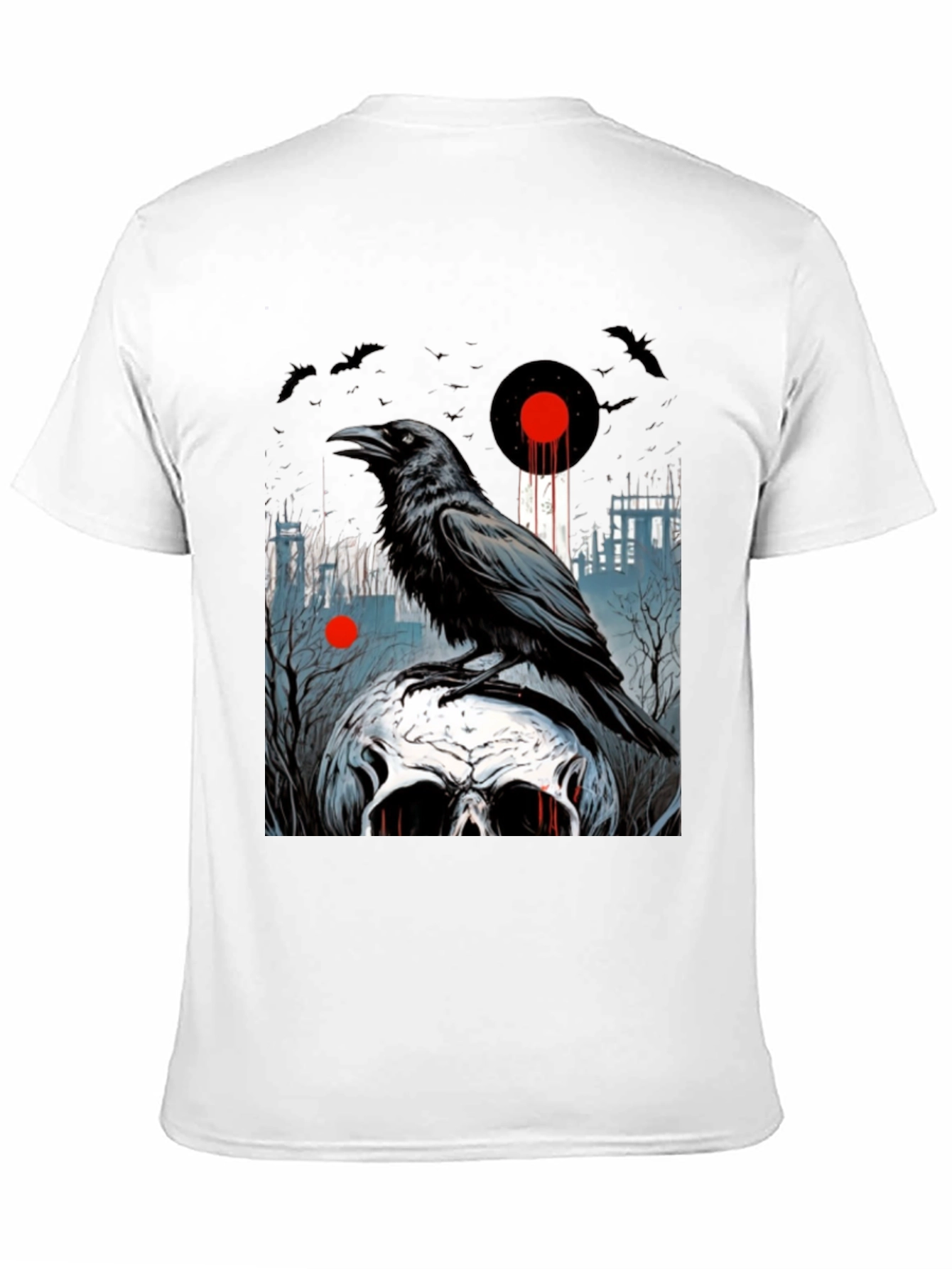 Black Raven Skull Graphic Tee - Dark Gothic Style view 11