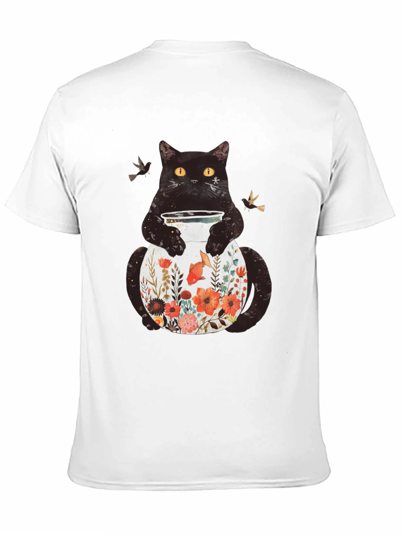 Black Floral Cat Graphic T-Shirt - Unique Animal Design view 11