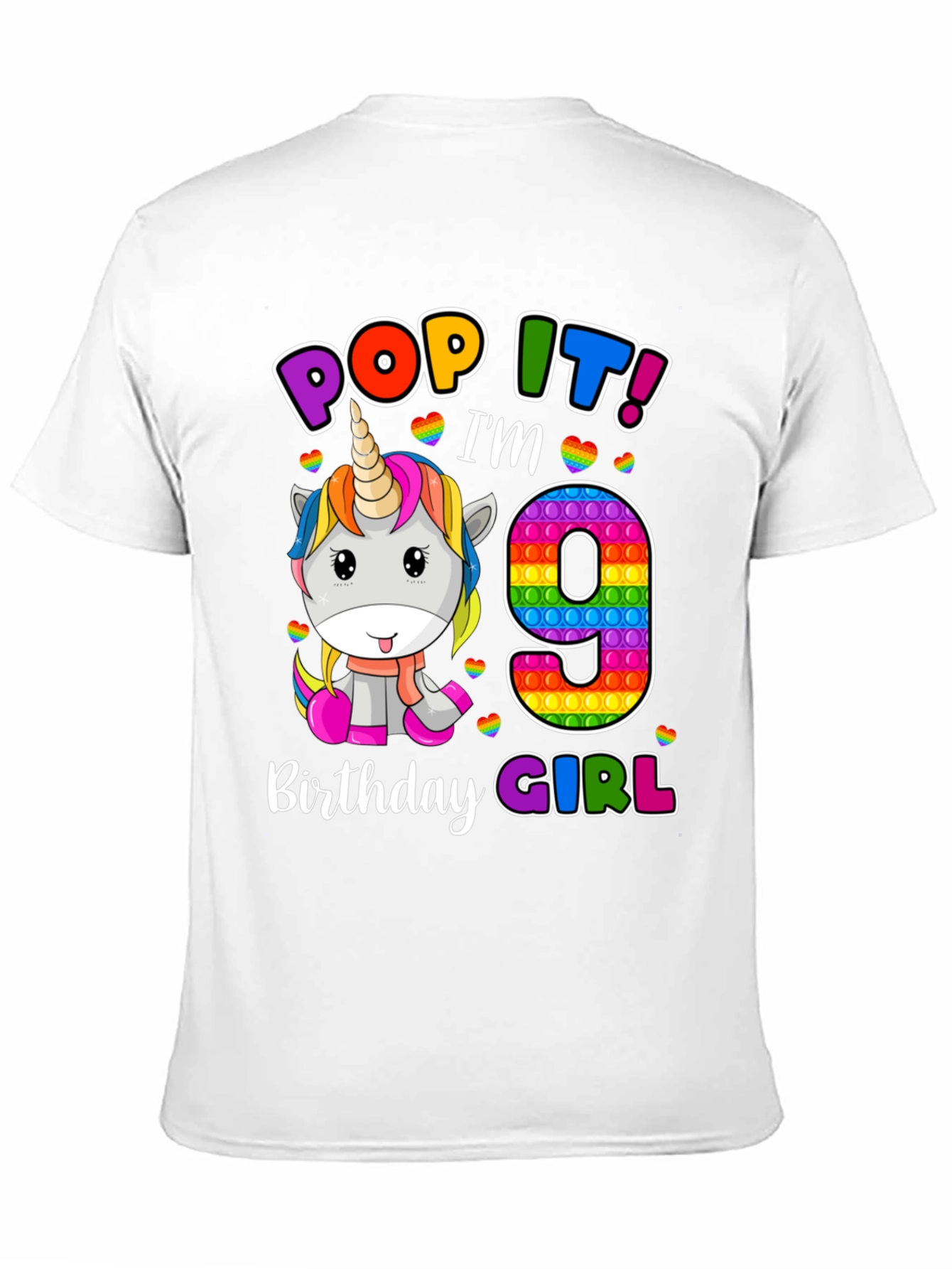 Black Pop It! I'm 9 Birthday Girl T-Shirt Unicorn view 11