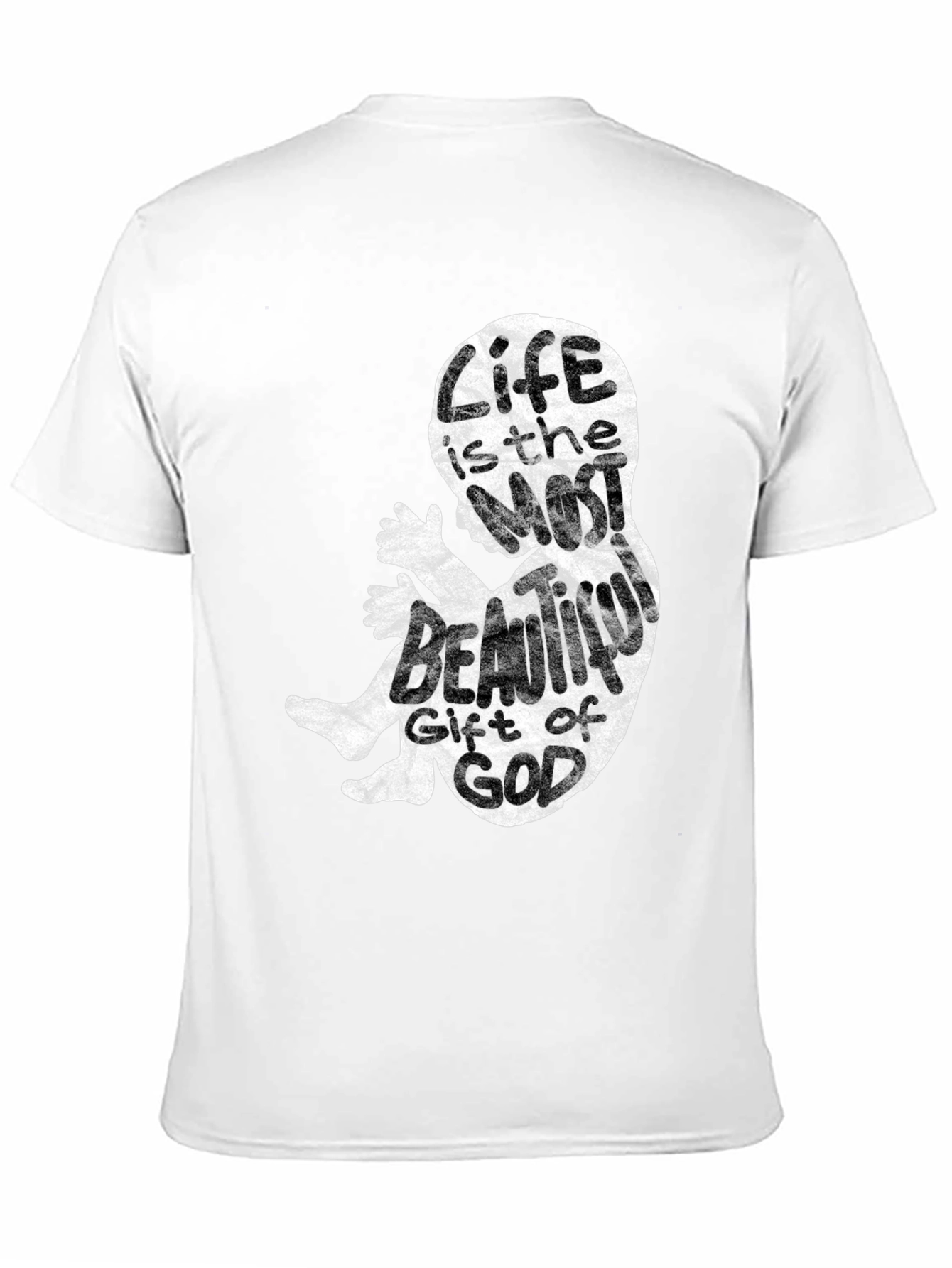 Black Pro-Life Fetus Graphic Tee - Life is Beautiful Cotton T-Shirt view 11