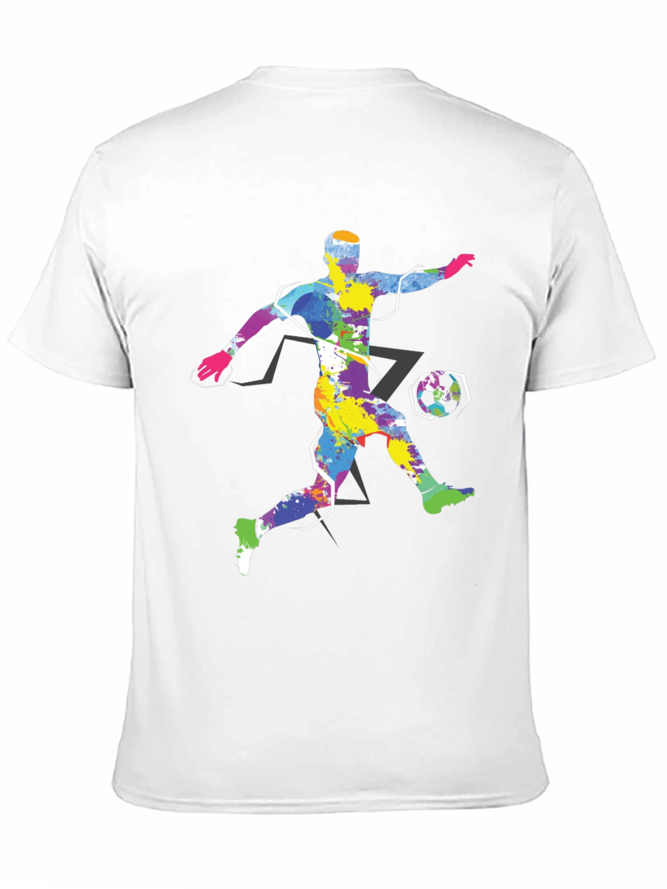 Black Colorful Soccer Player Graphic Tee - Black Cotton Shirt view 11