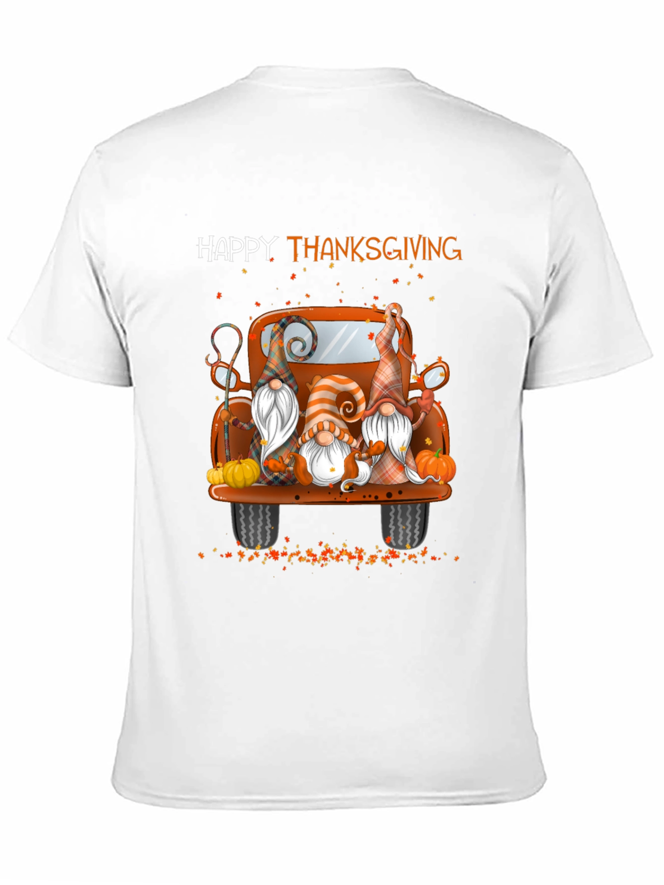 Black Happy Thanksgiving Gnomes Truck T-Shirt view 11