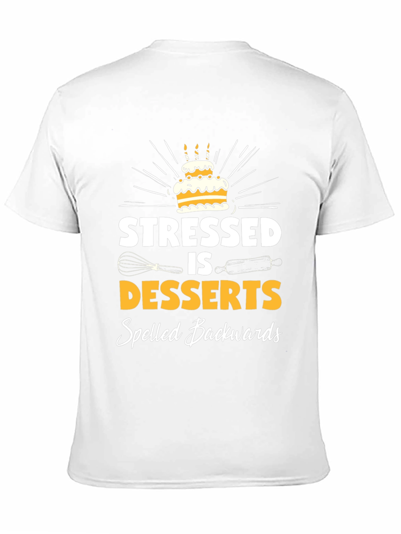 Black Stressed is Desserts Backwards Graphic Tee - Baker Humor Shirt view 11
