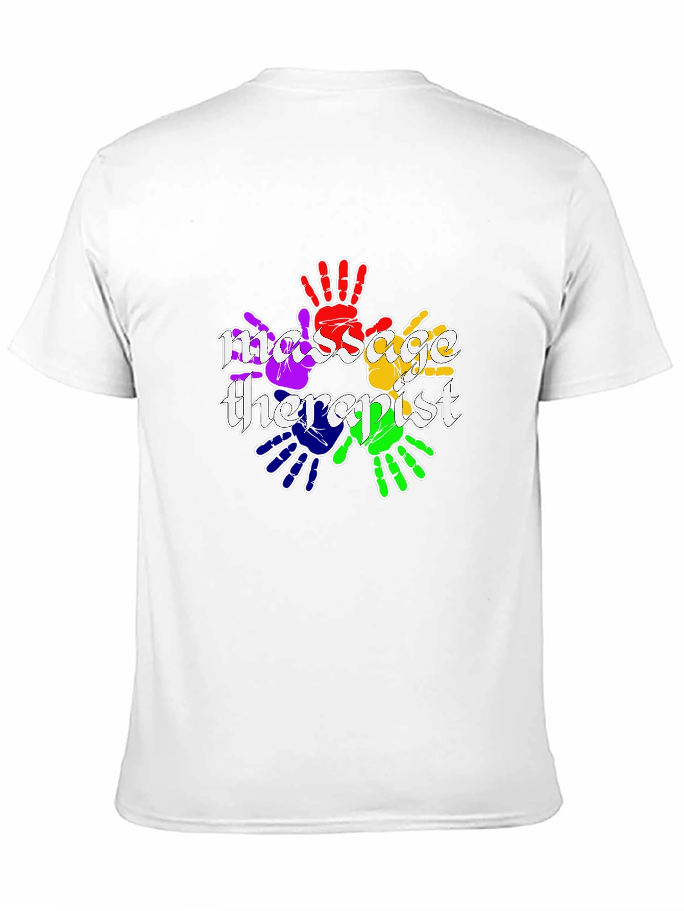 Black Massage Therapist Rainbow Handprint T-Shirt view 11