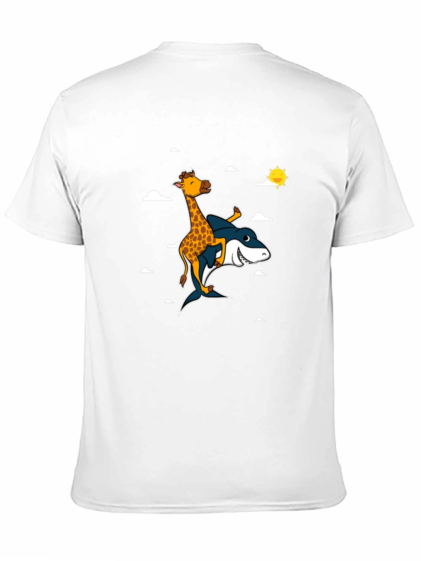 Black Giraffe Riding Shark T-Shirt: Funny Graphic Tee view 11