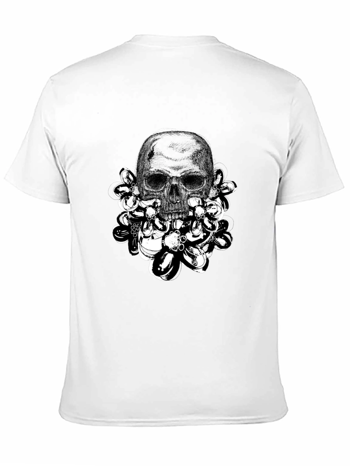 Black Skull & Flowers Graphic Tee - Edgy Black Cotton T-Shirt view 11