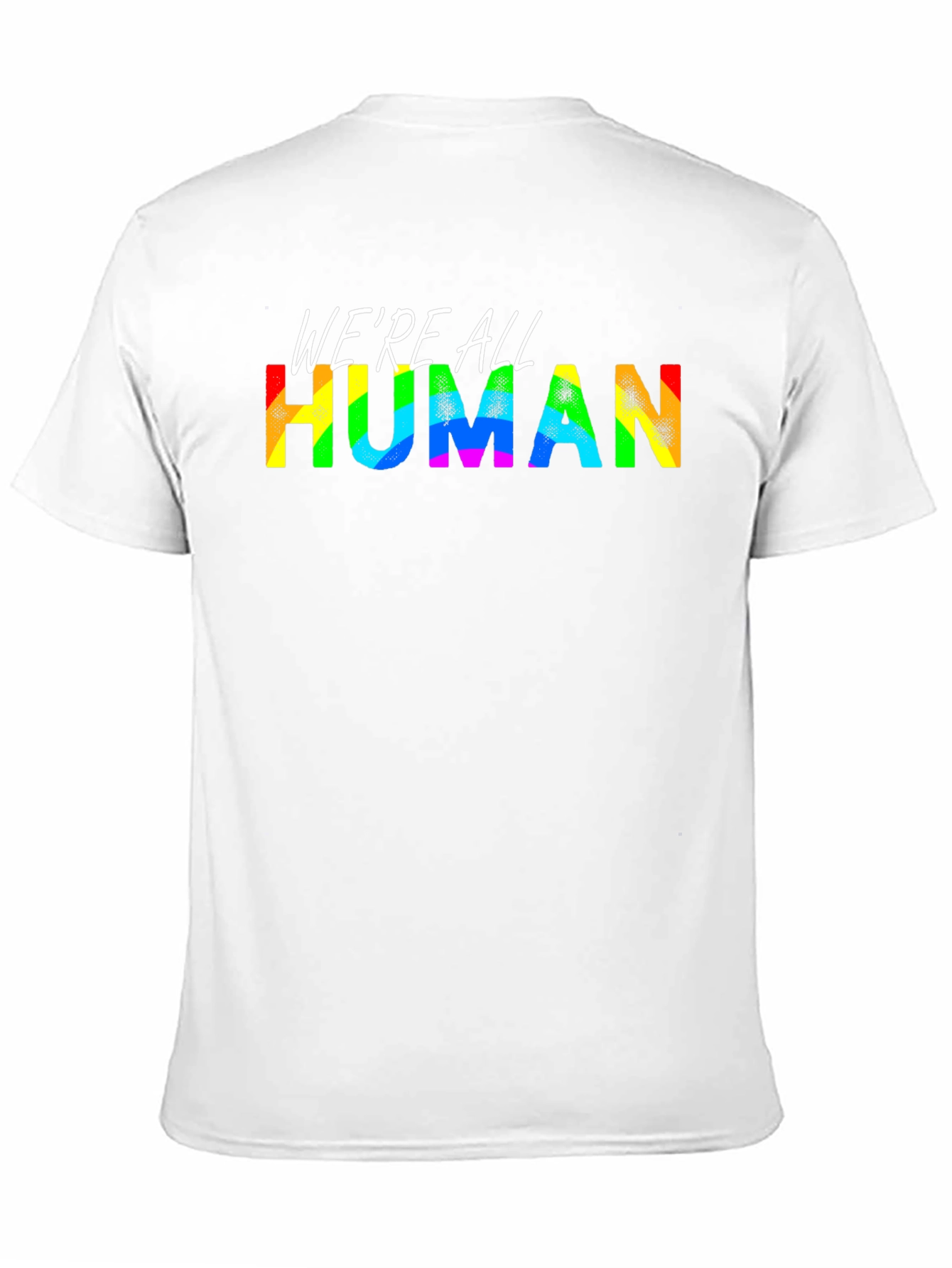 Black We're All Human Pride T-Shirt - Rainbow Text view 11