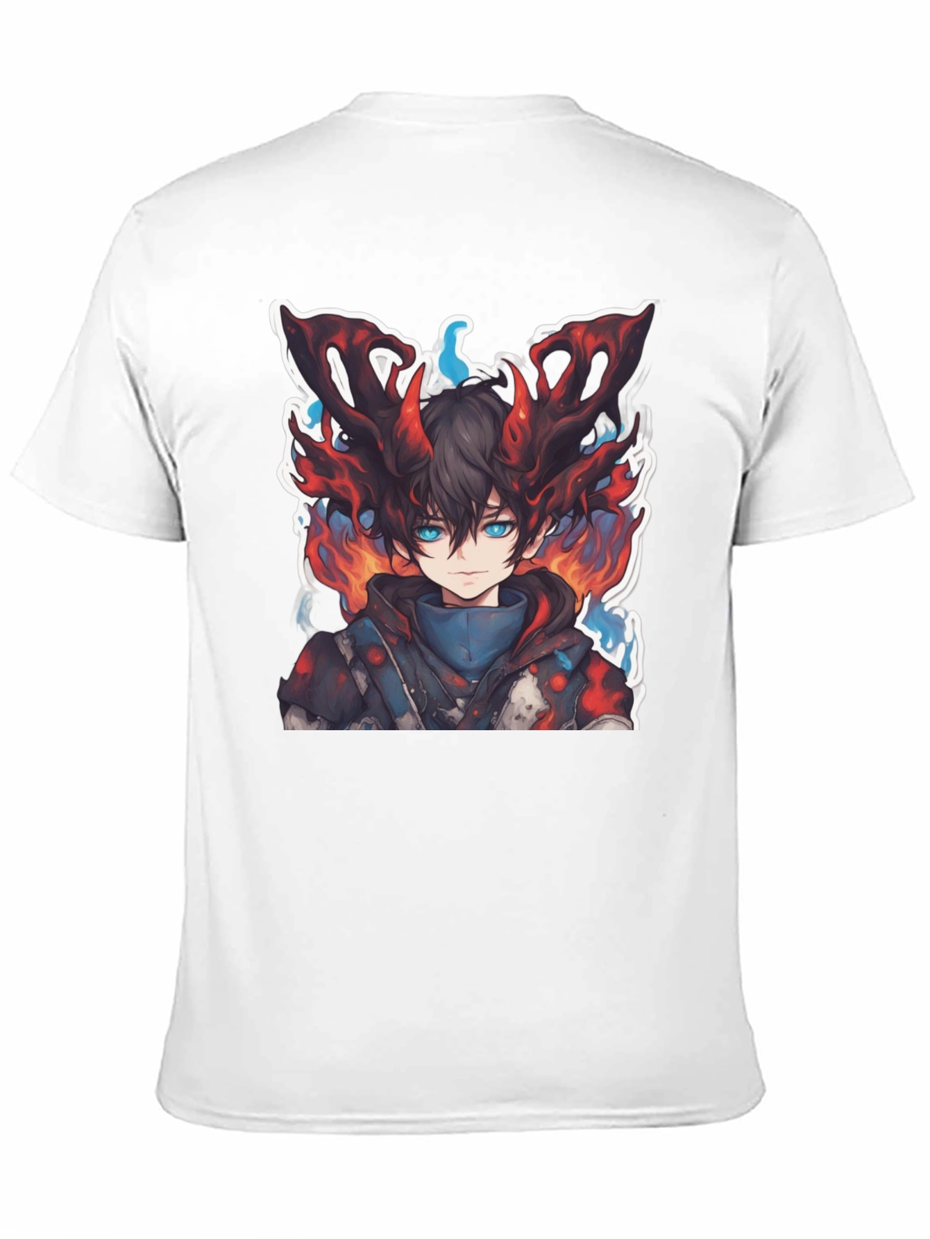 Black Anime Boy Graphic Tee - Fire Aura Design view 11