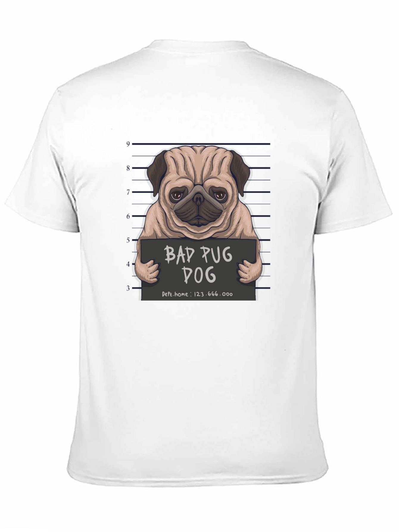 Black Bad Pug Dog T-Shirt - Funny Mugshot Design view 11