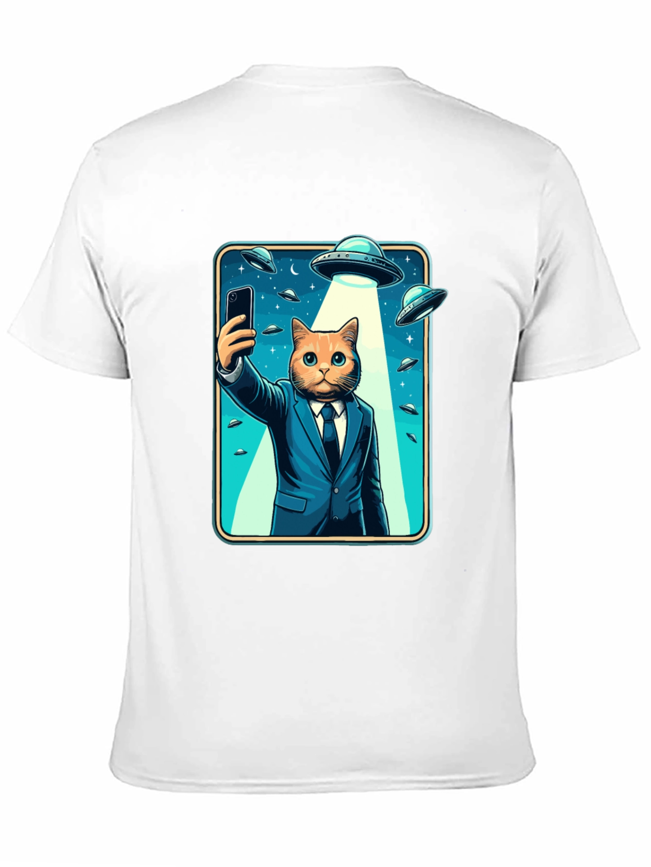 Black Cat in Suit UFO Selfie Graphic T-Shirt view 11