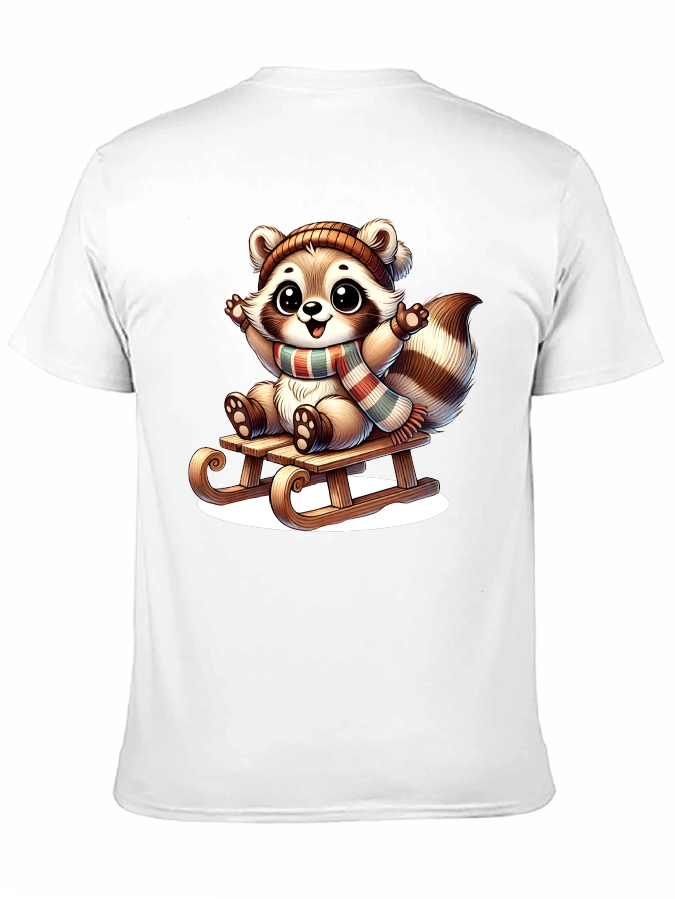 Black Cute Raccoon Sledding Graphic Tee view 11