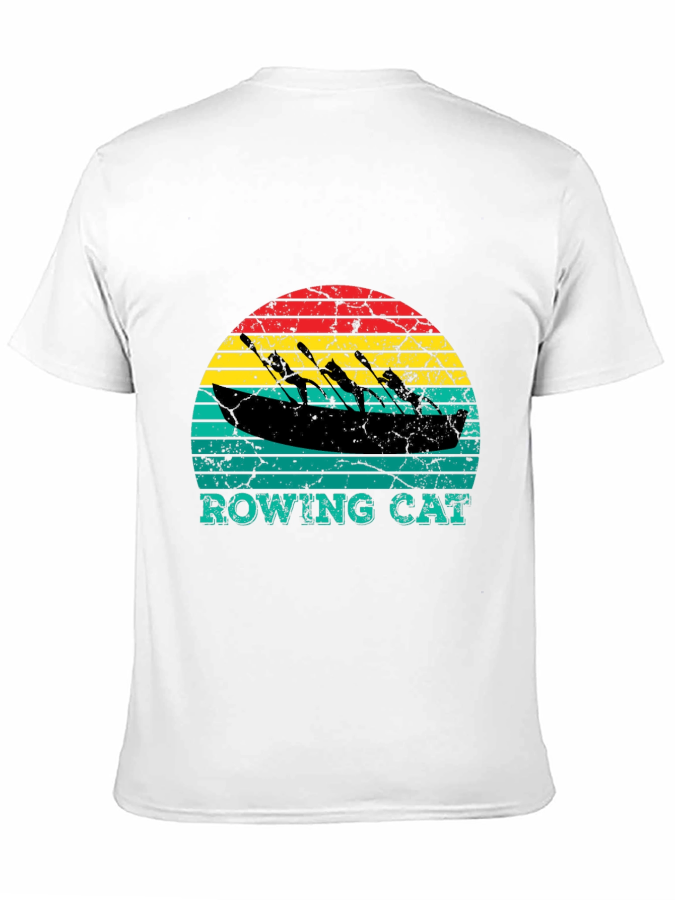 Black Rowing Cat T-Shirt - Vintage Style Tee view 11