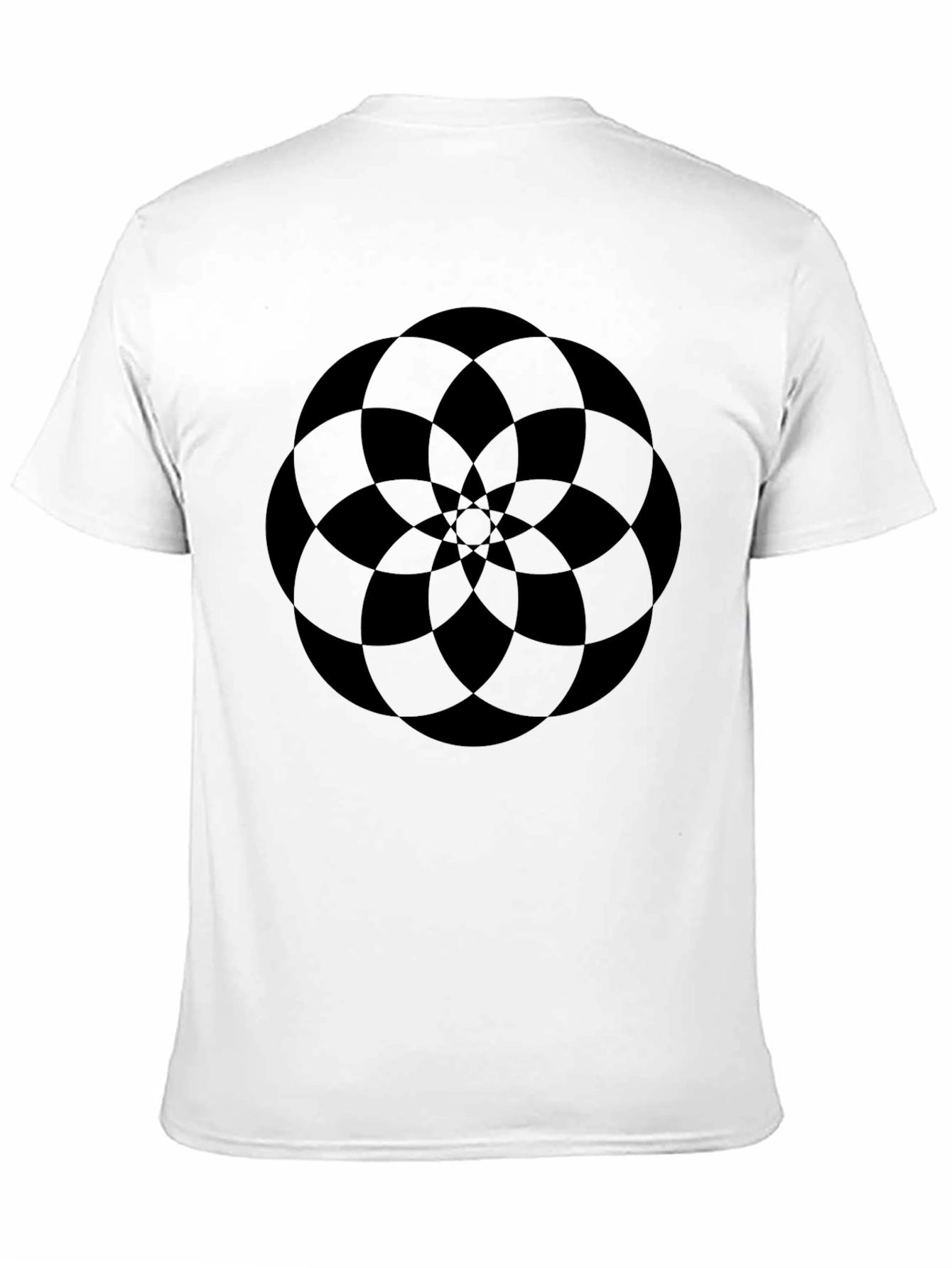 Black Abstract Geometric Flower Design Black T-Shirt view 11