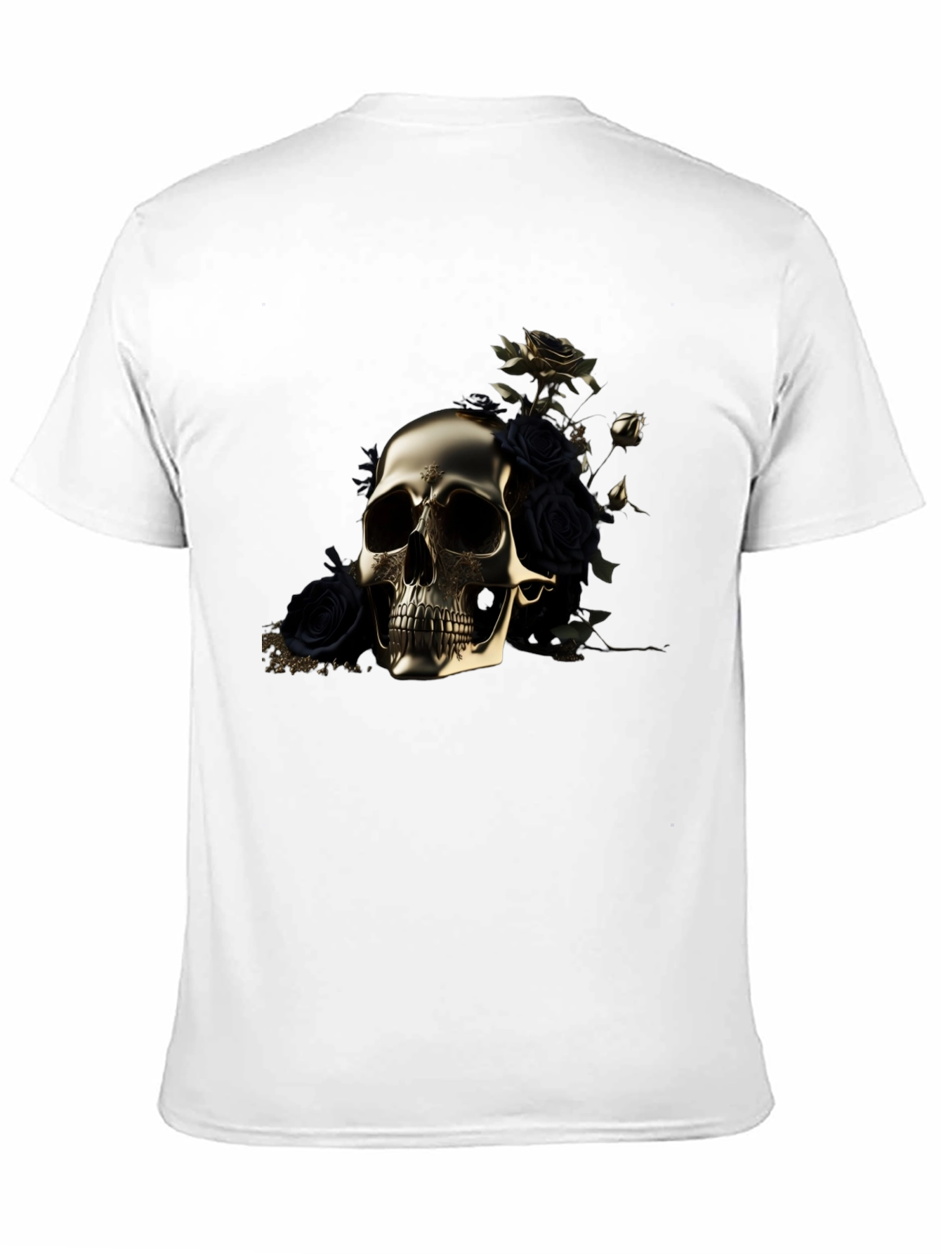 Black Golden Skull & Roses Graphic Tee view 11
