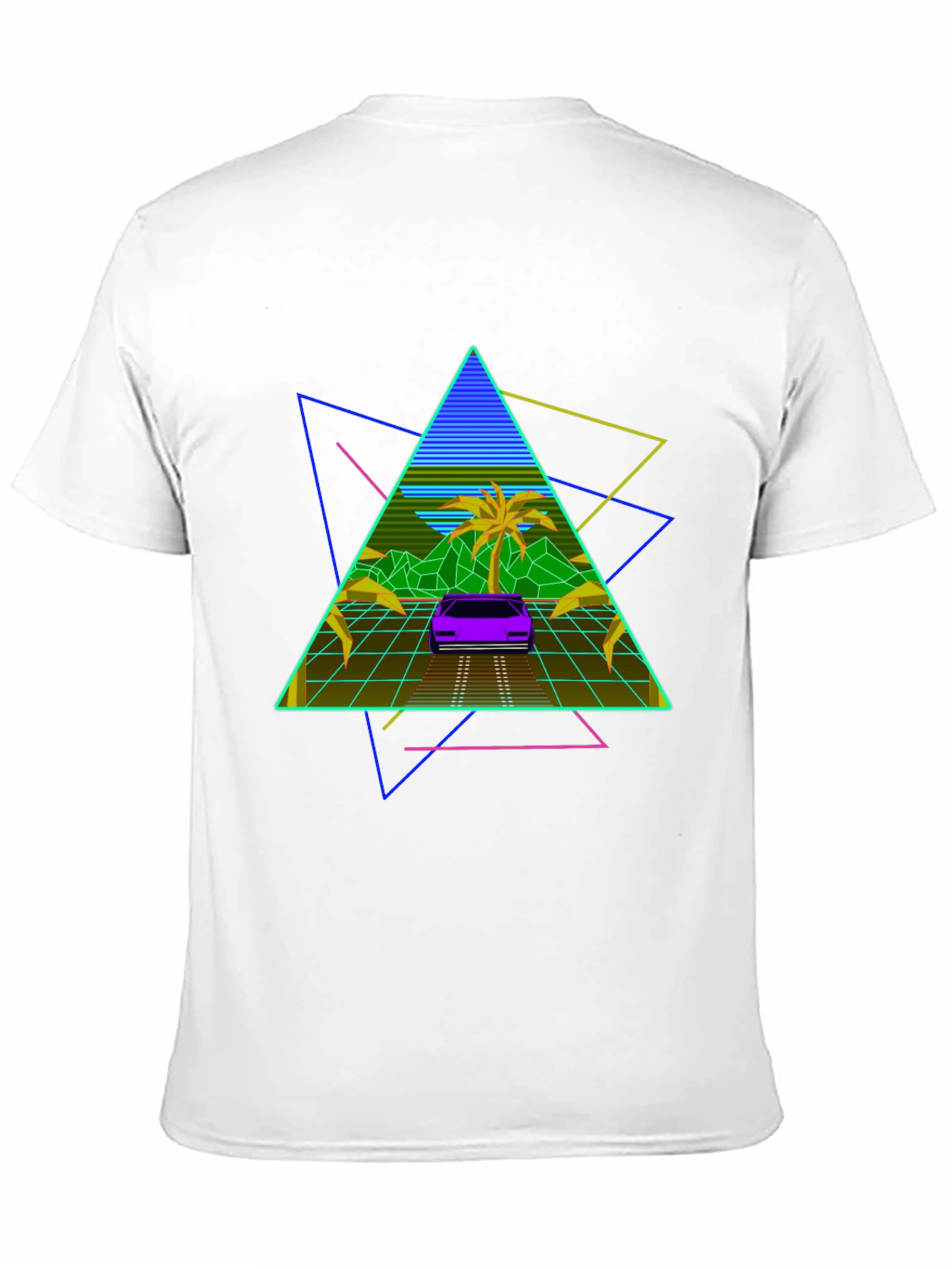 Black Retro Wave T-Shirt: 80s Style Car & Triangle Design view 11