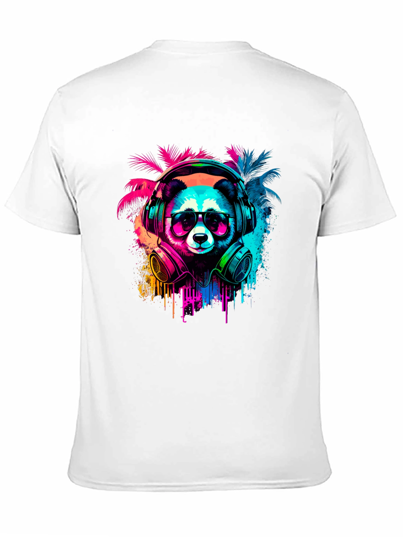 Black Neon Panda Headphones Graphic Tee view 11