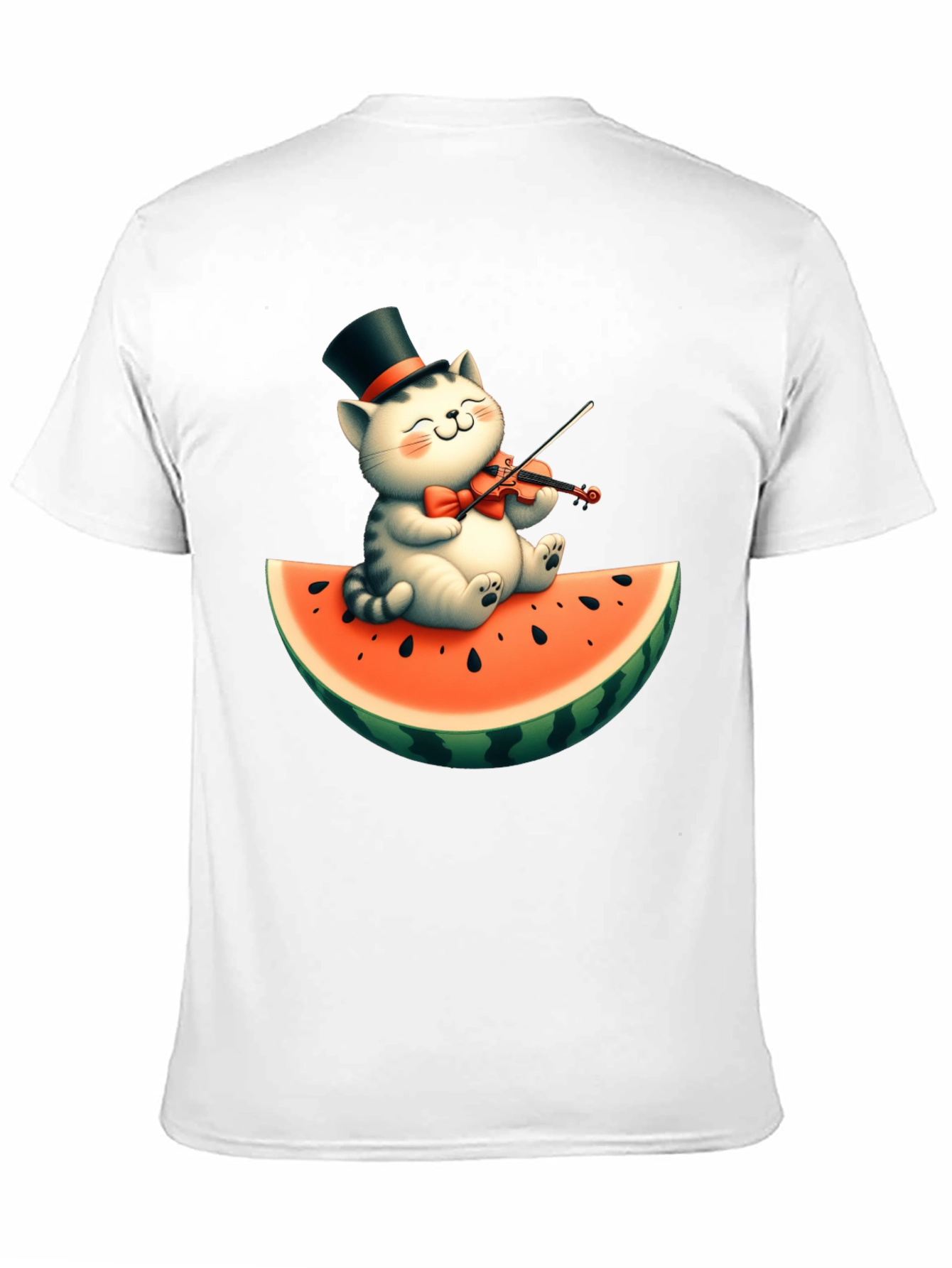 Black Cat Playing Violin on Watermelon Graphic Tee view 11