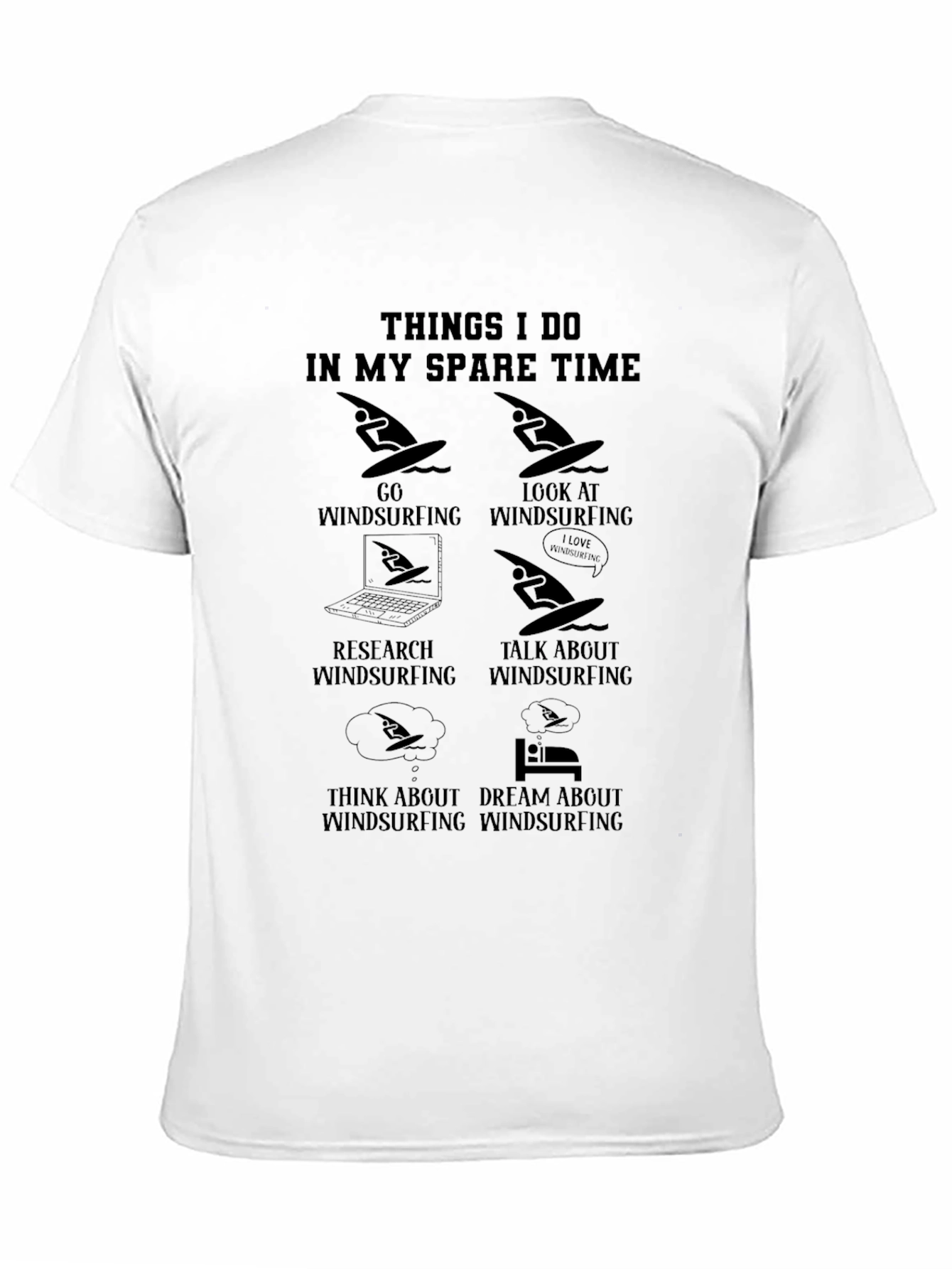 Black Windsurfing Hobby T-Shirt - Spare Time Activities Graphic Tee view 11