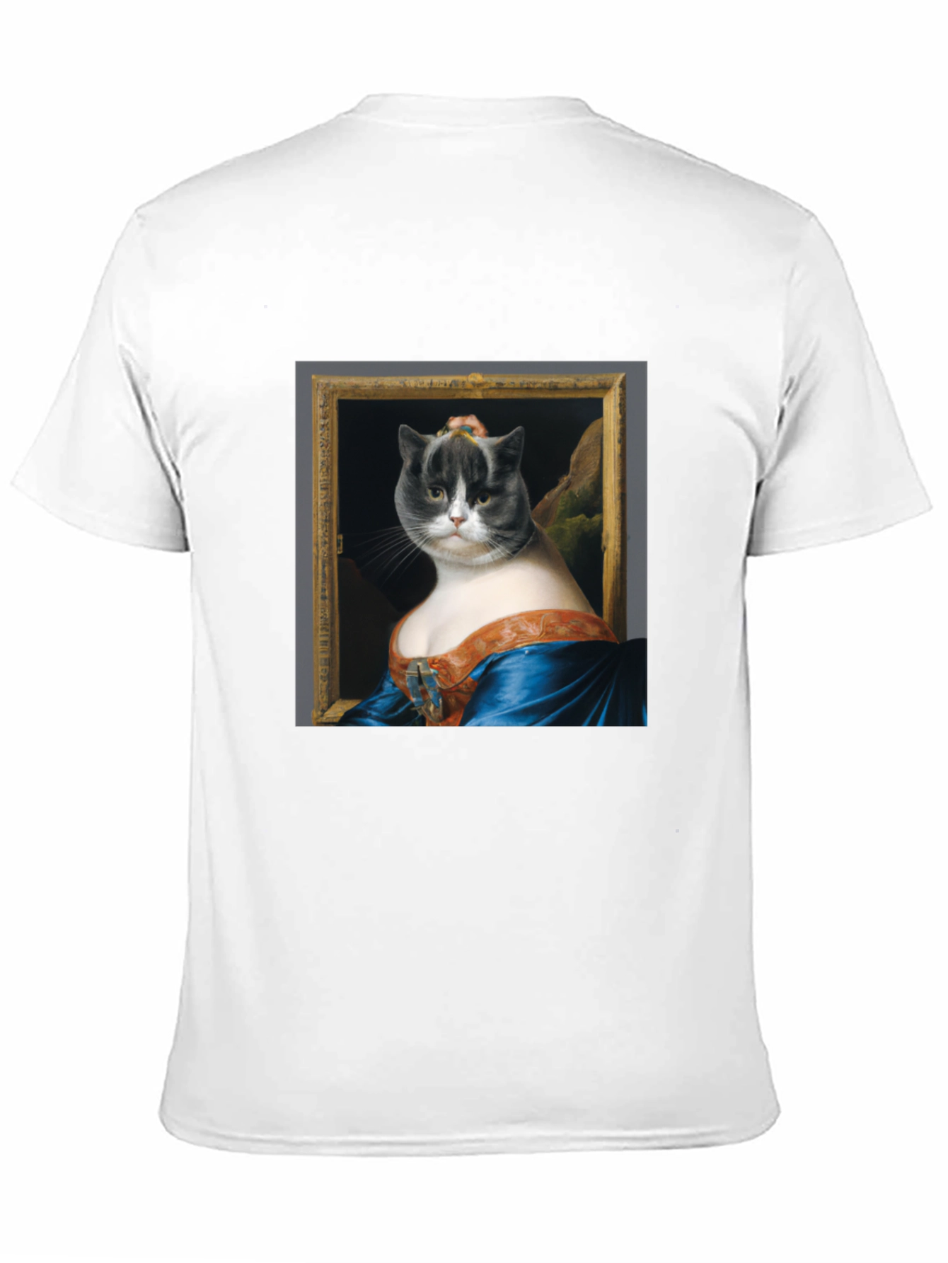 Black Mona Lisa Cat Portrait Graphic Tee - Black Cotton T-Shirt view 11