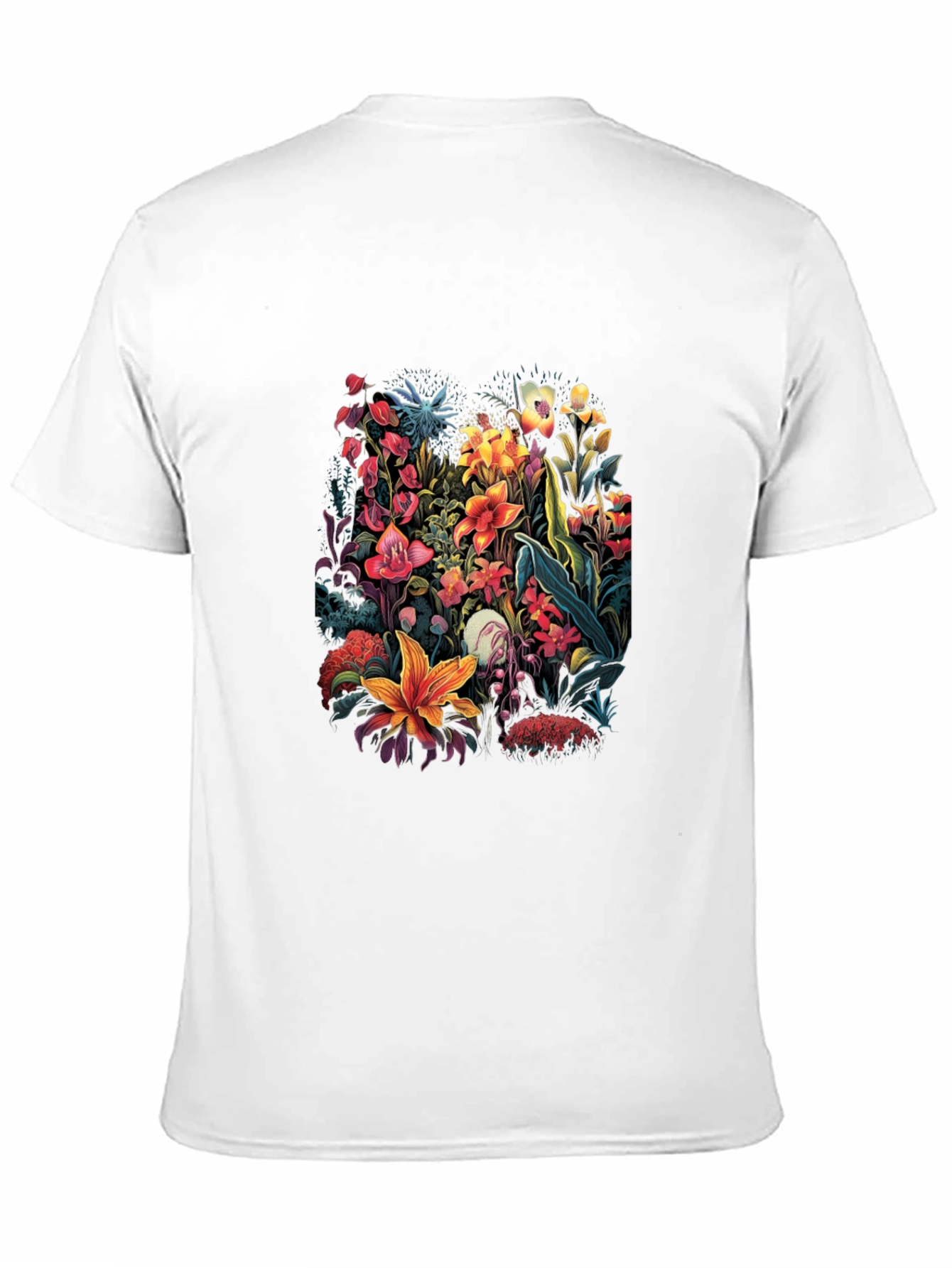 Black Floral Print T-Shirt - Botanical Design view 11