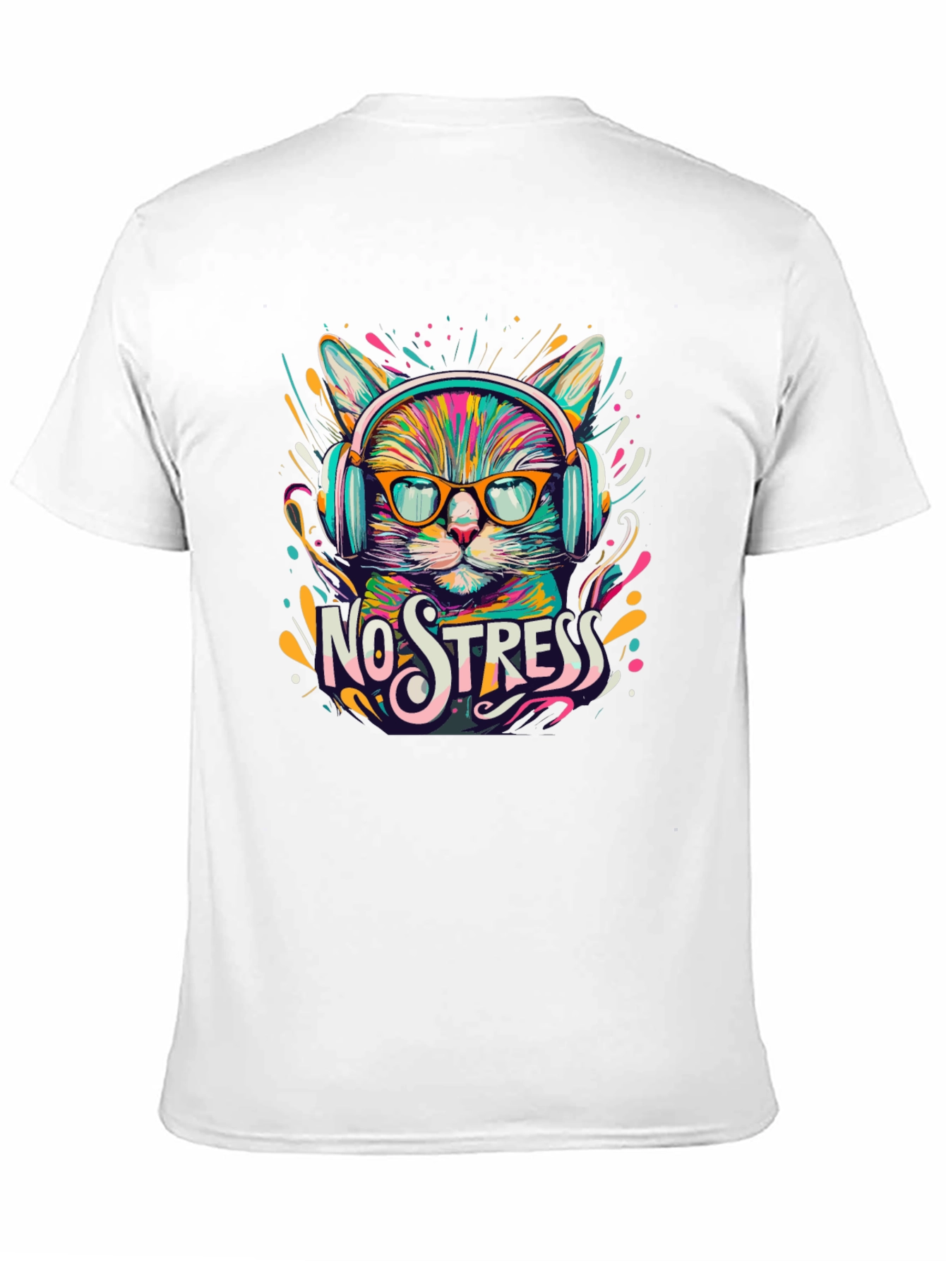 Black No Stress Cat T-Shirt view 11