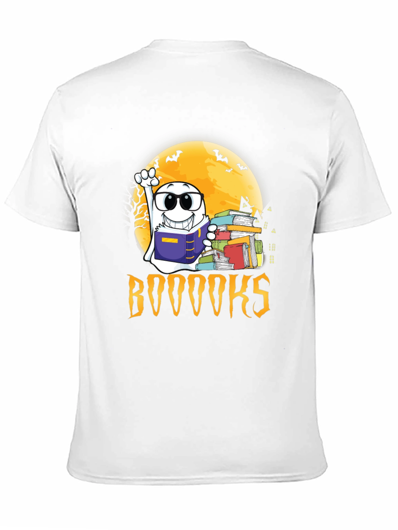 Black Halloween Ghost Reading BOOOOOKS T-Shirt view 11