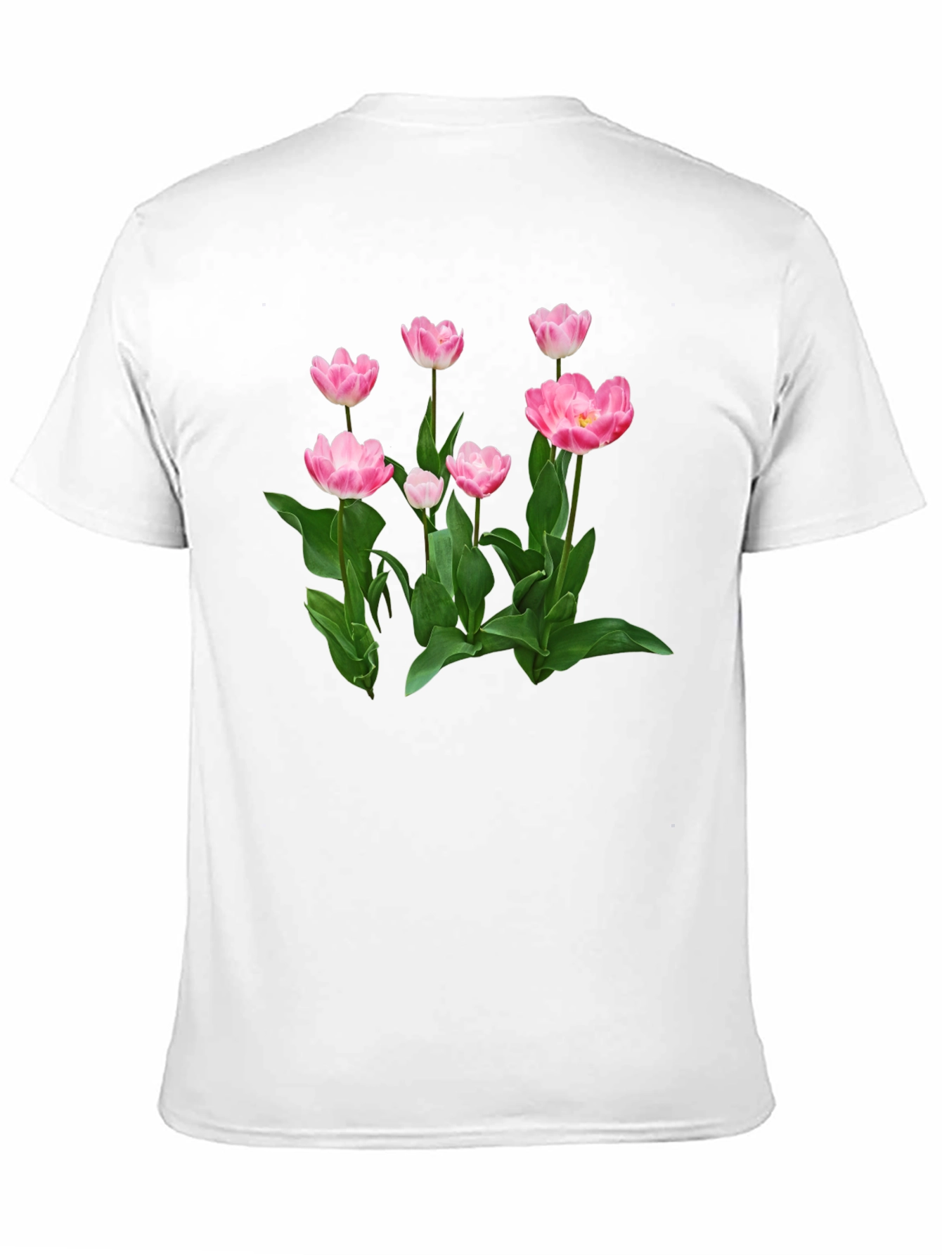 Black Floral Print T-Shirt - Pink Tulip Design view 11