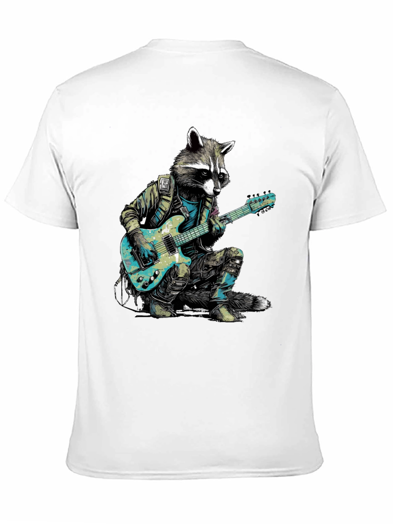 Black Raccoon Rocker Graphic Tee - Cool Animal Guitar T-Shirt view 11