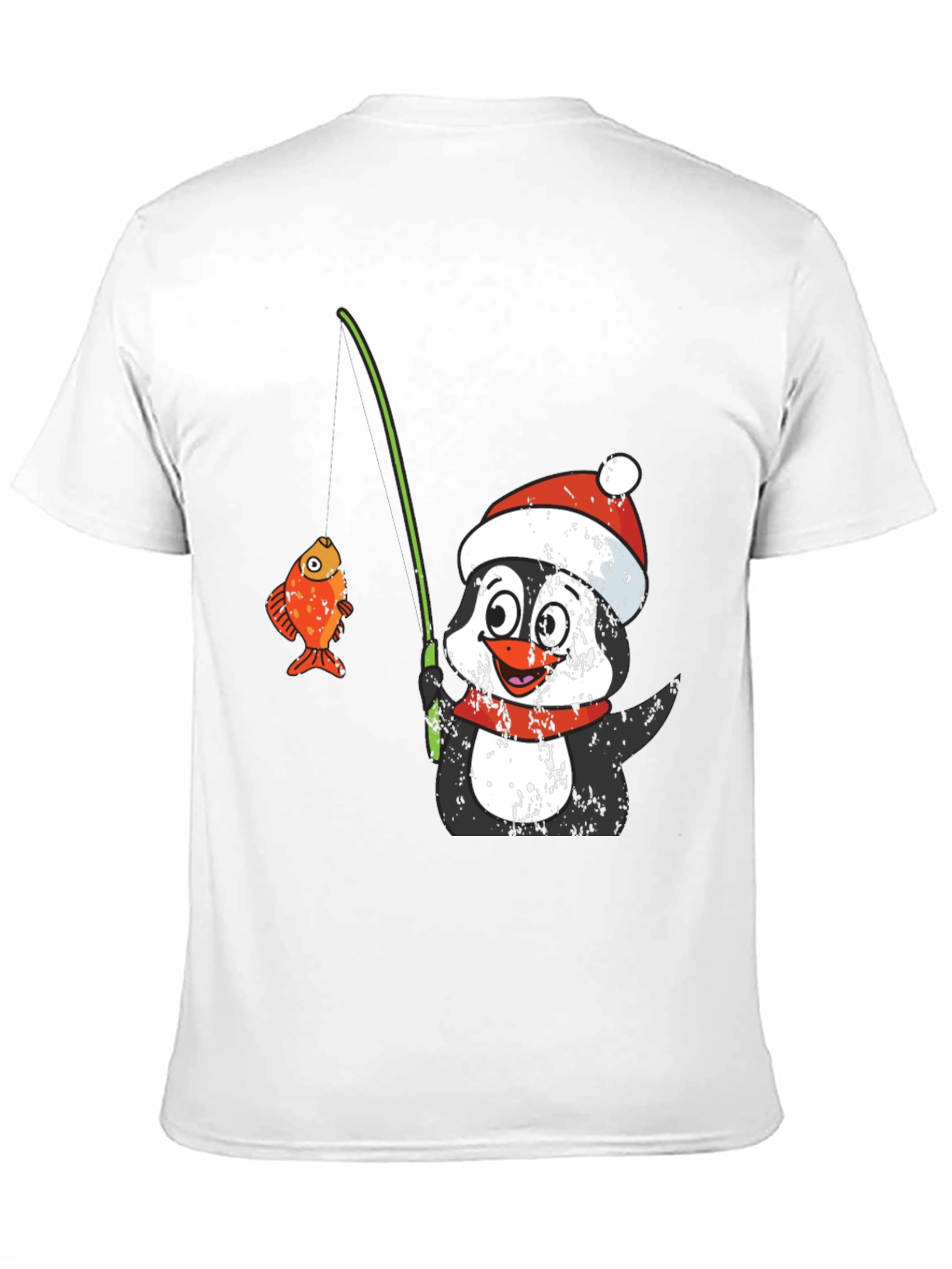 Black Penguin Fishing T-Shirt - Festive Holiday Wear view 11