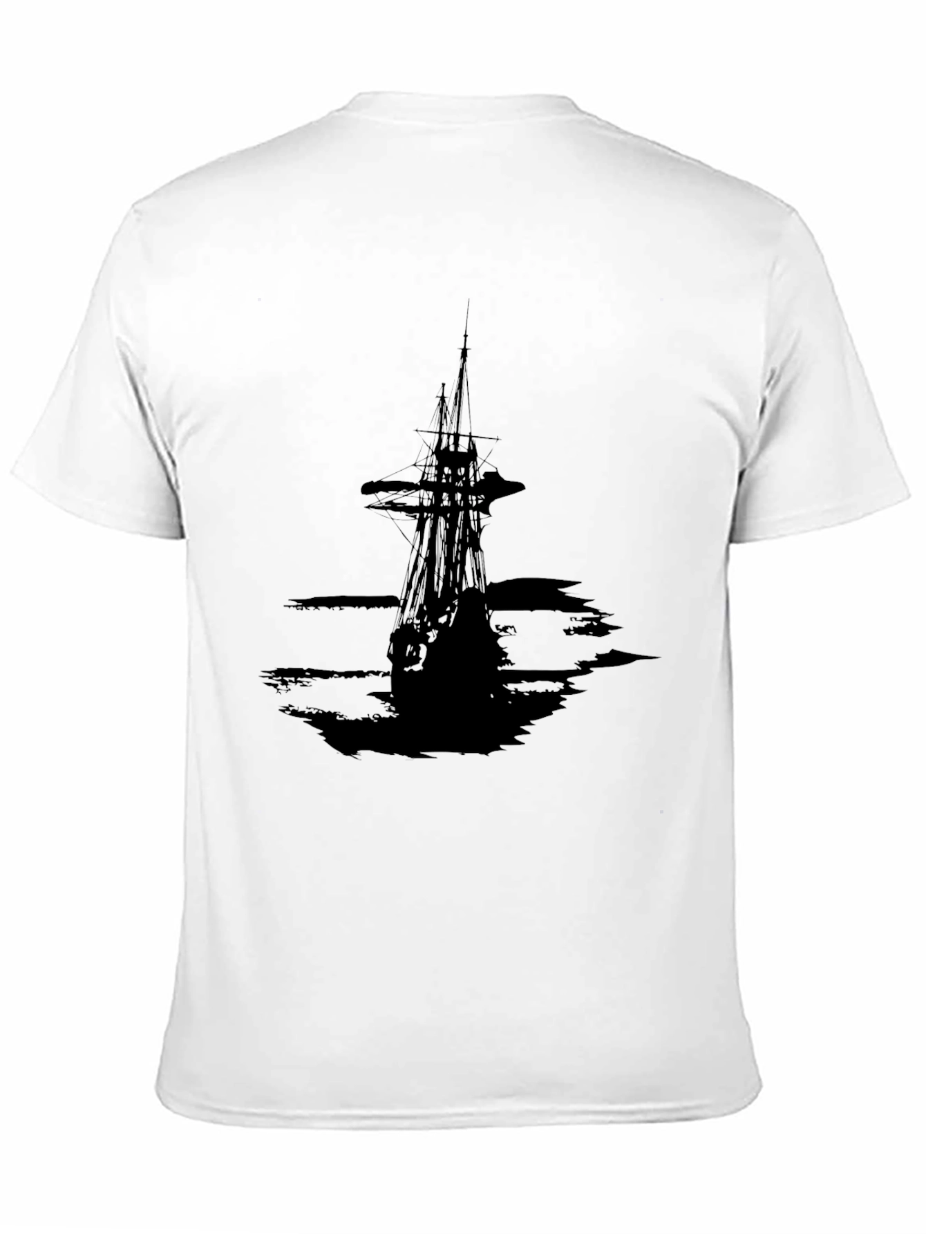 Men's Black T-Shirt with Pirate Ship Graphic - 11