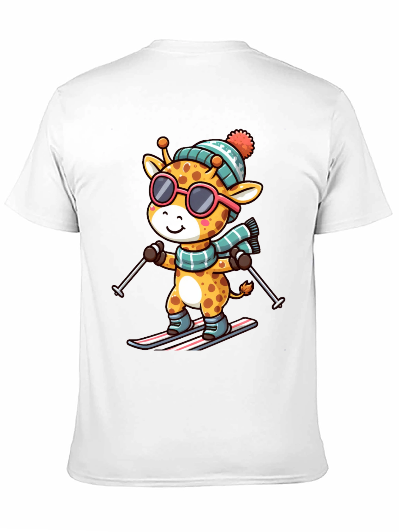 Black Giraffe Skiing T-Shirt - Fun Winter Apparel view 11