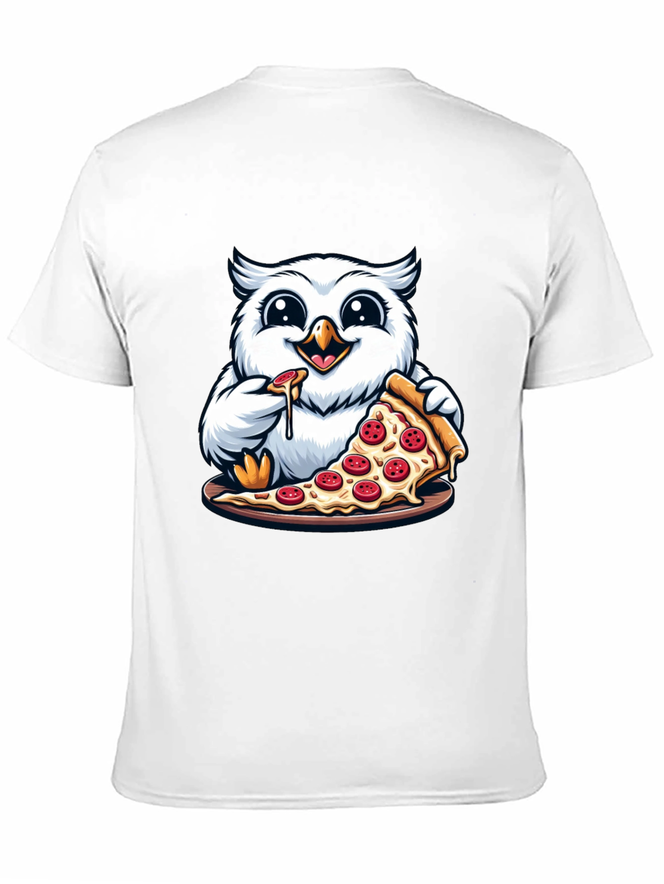 Black Owl Pizza Lover T-Shirt - Cute Cartoon Graphic Tee view 11