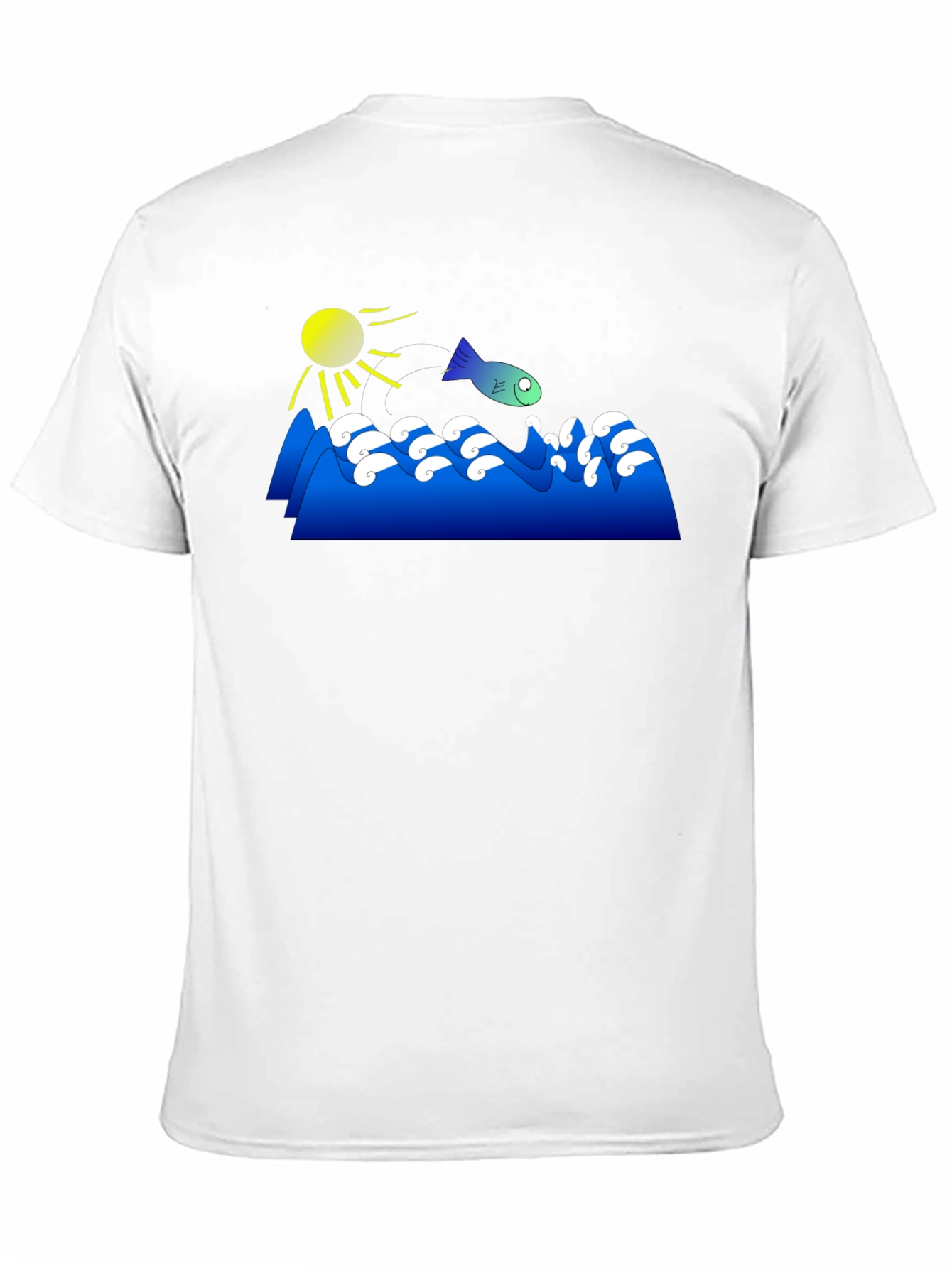 Black Cartoon Fish Jumping Waves Graphic Black T-Shirt view 11