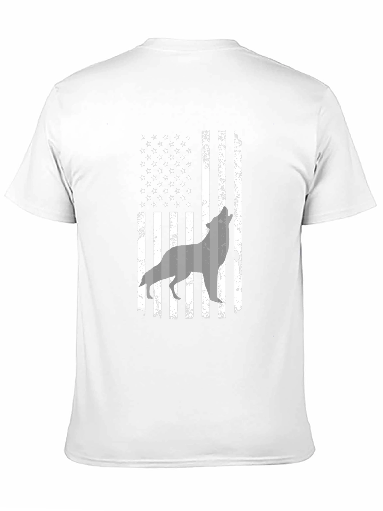 Black American Flag Wolf Graphic Print Men's T-Shirt view 11