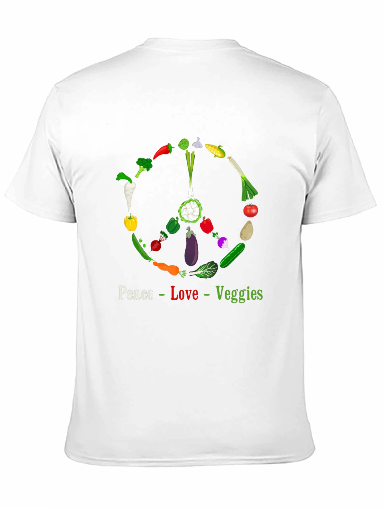 Black Peace Love Veggies T-Shirt - Vegetarian Vegan Apparel view 11