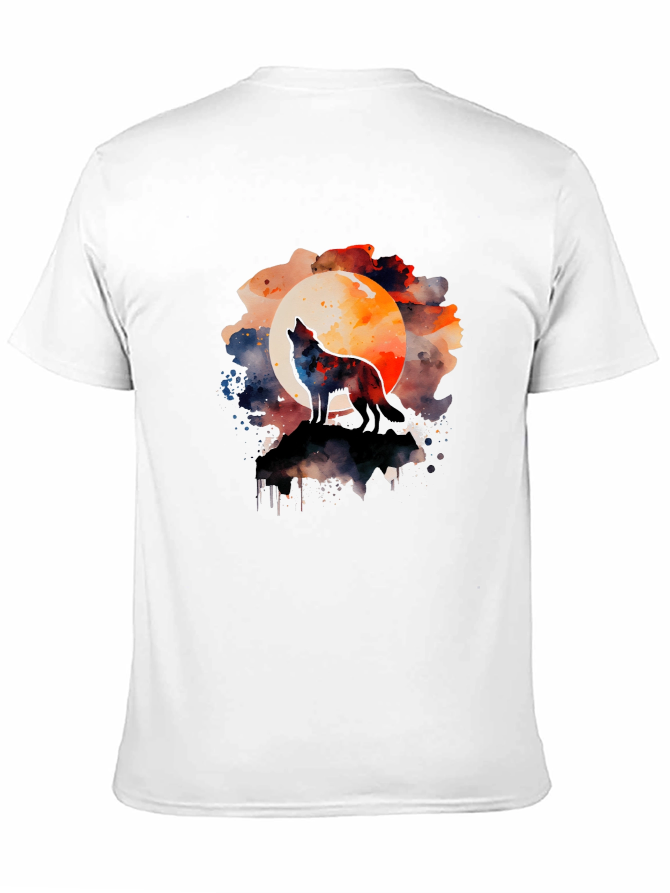 Black Wolf Howling Moon Watercolor Graphic Tee - Black view 11