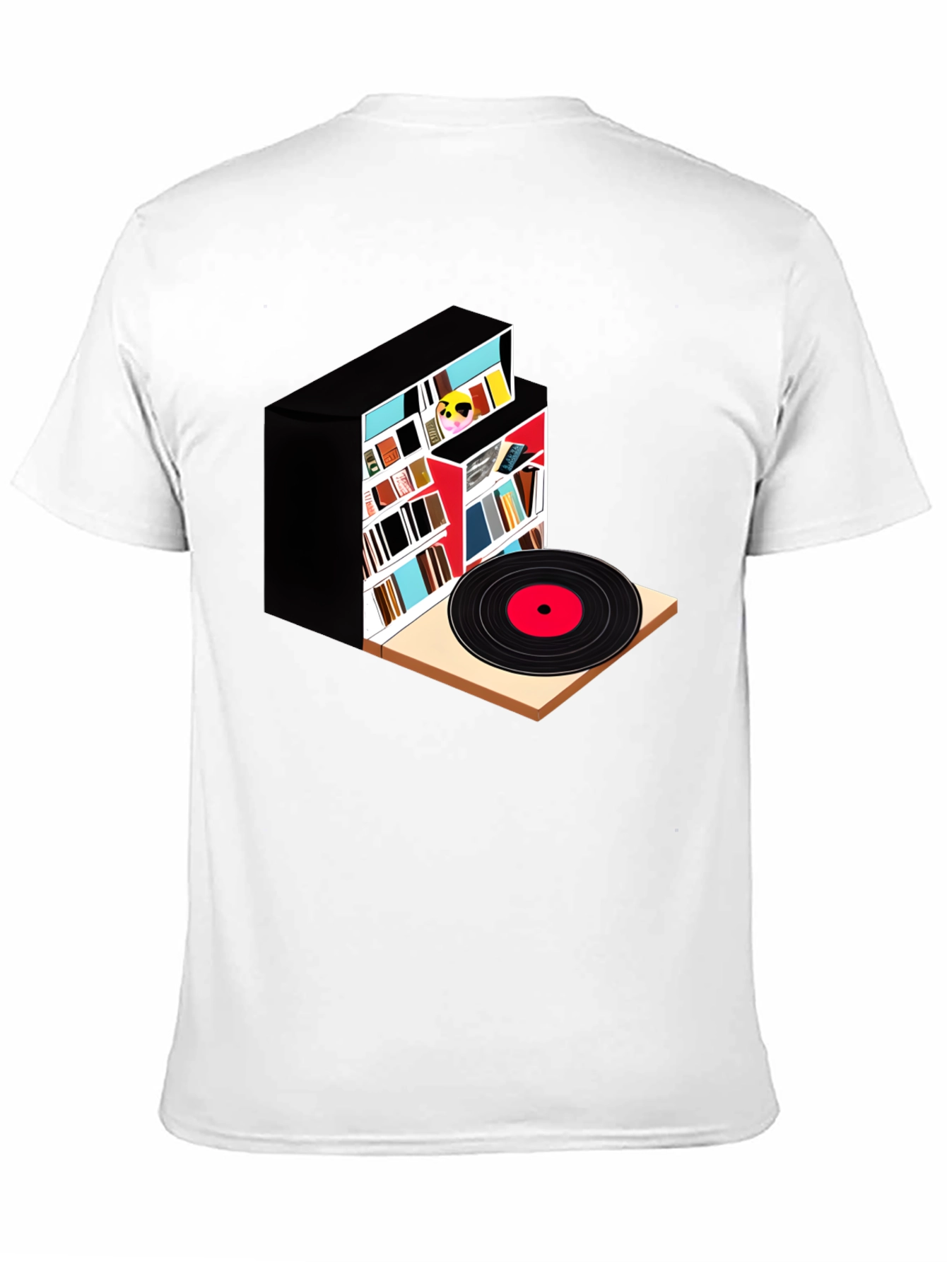 Black Bookcase and Vinyl Record T-Shirt view 11