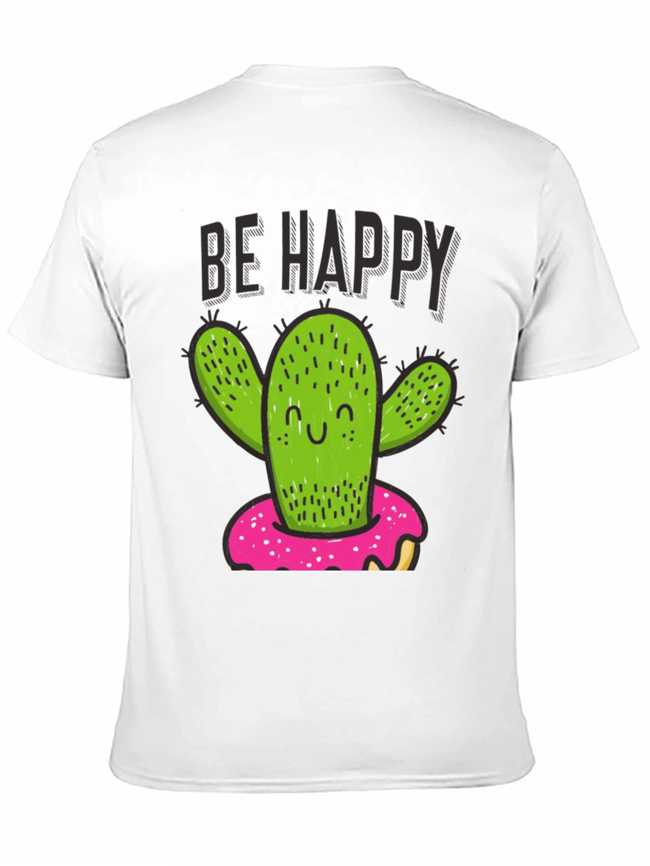 Black Be Happy Cactus Doughnut Graphic T-Shirt view 11
