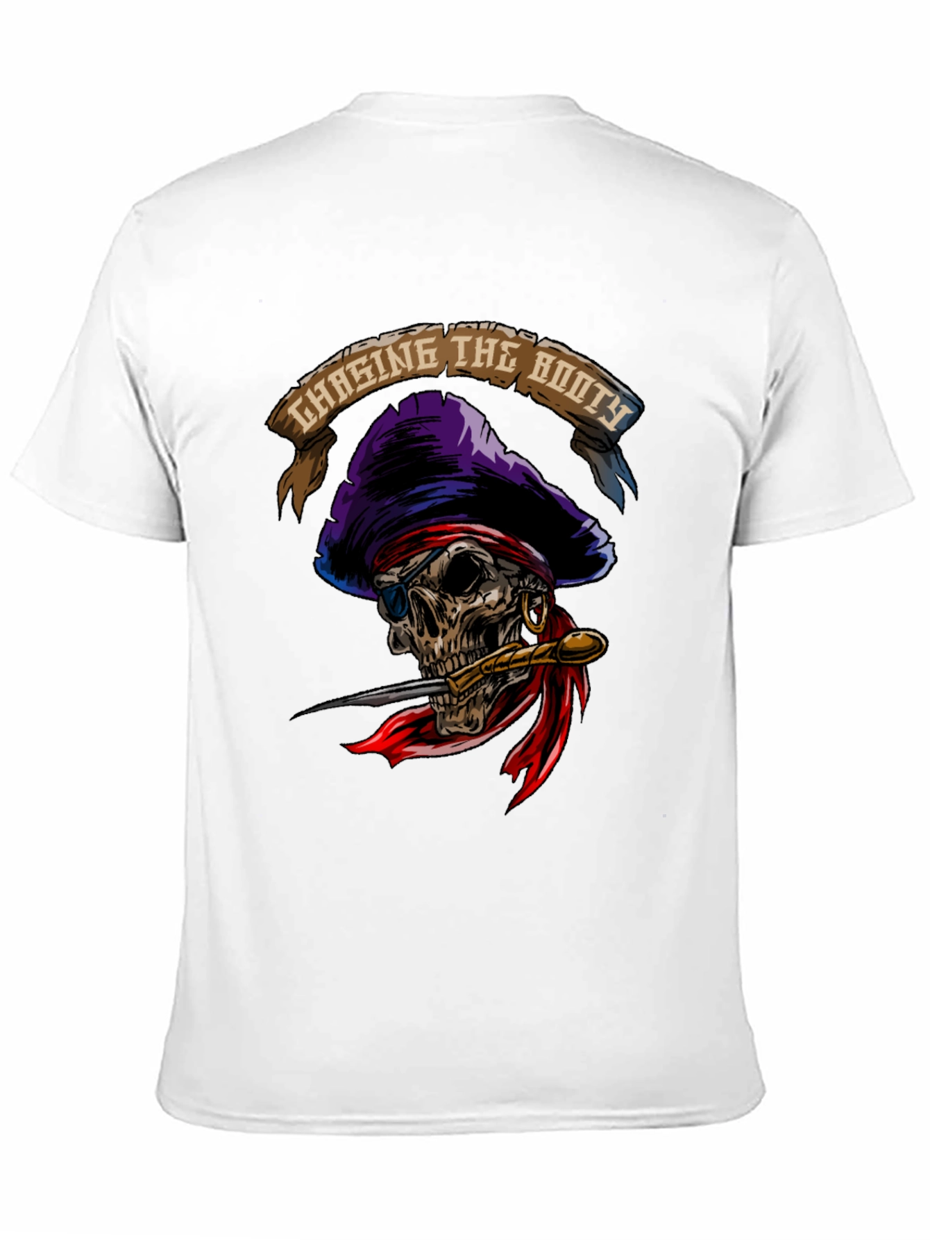 Black Chasing The Booty Pirate Skull Graphic T-Shirt view 11