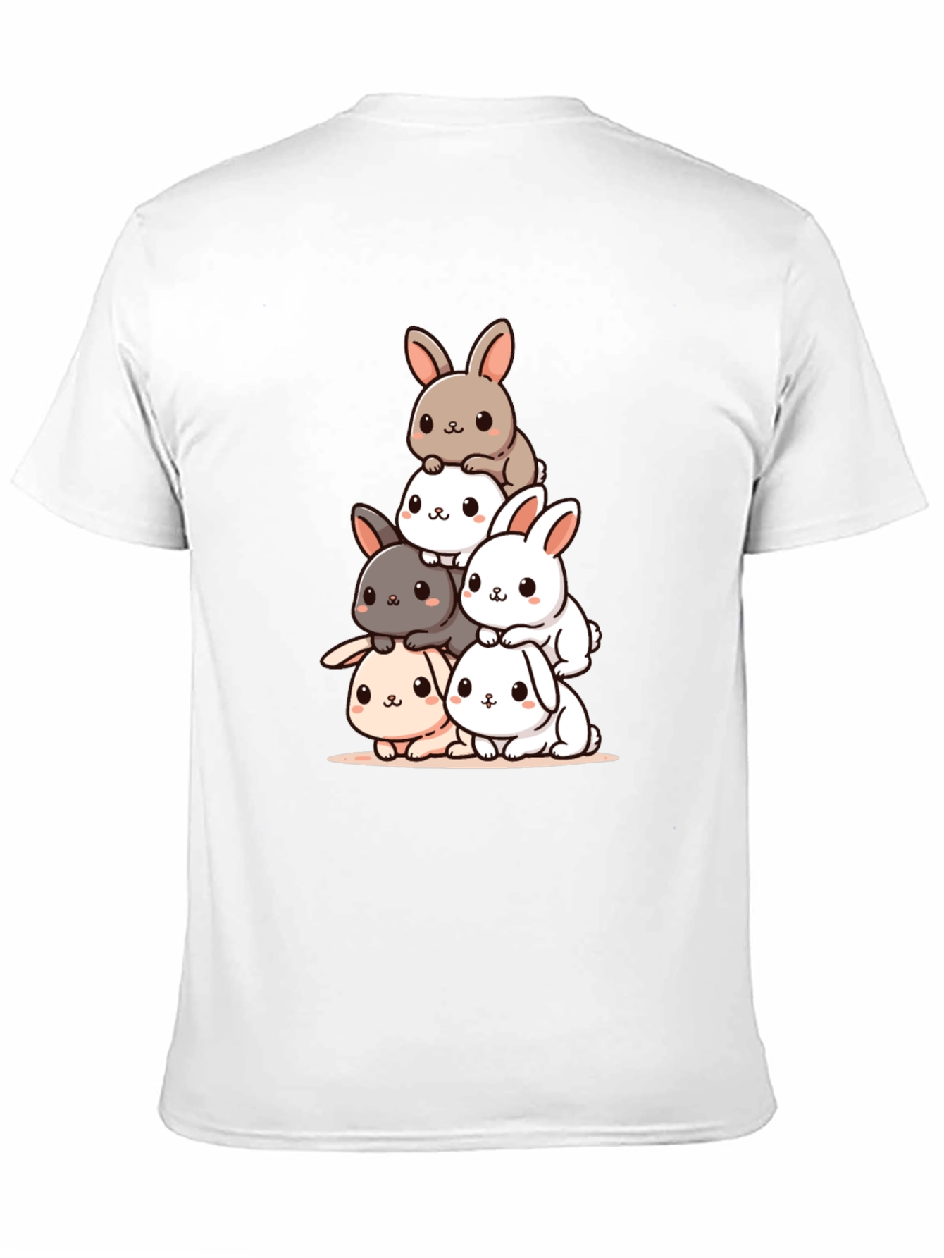 Cute Bunny Stack Graphic Tee - Black Cotton Blend - 11