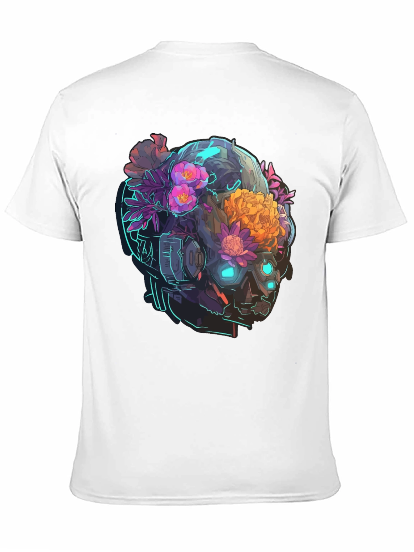 Black Floral Cyberpunk Skull T-Shirt - Unique Graphic Tee view 11