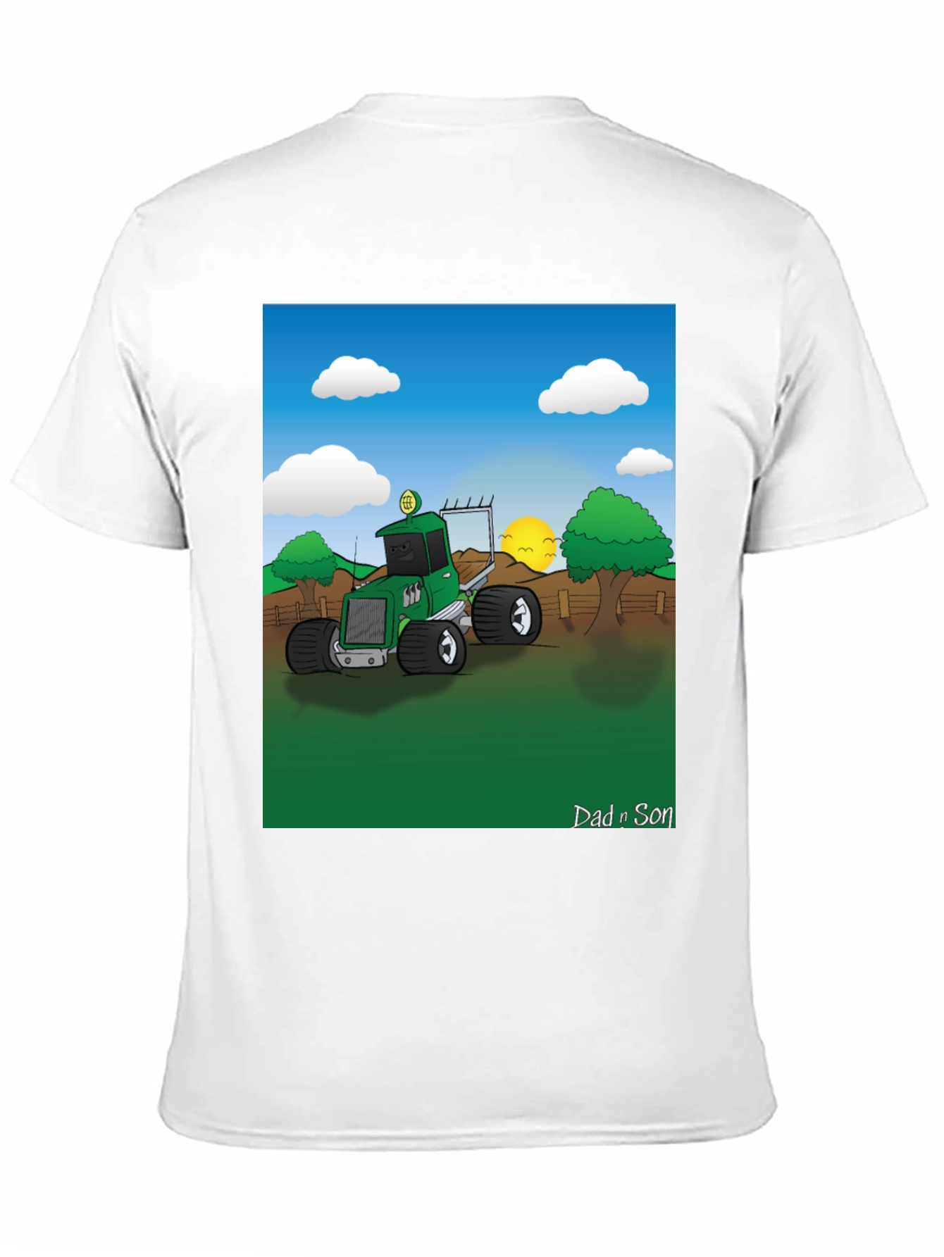 Black Dad n Son Cartoon Tractor Graphic T-Shirt view 11